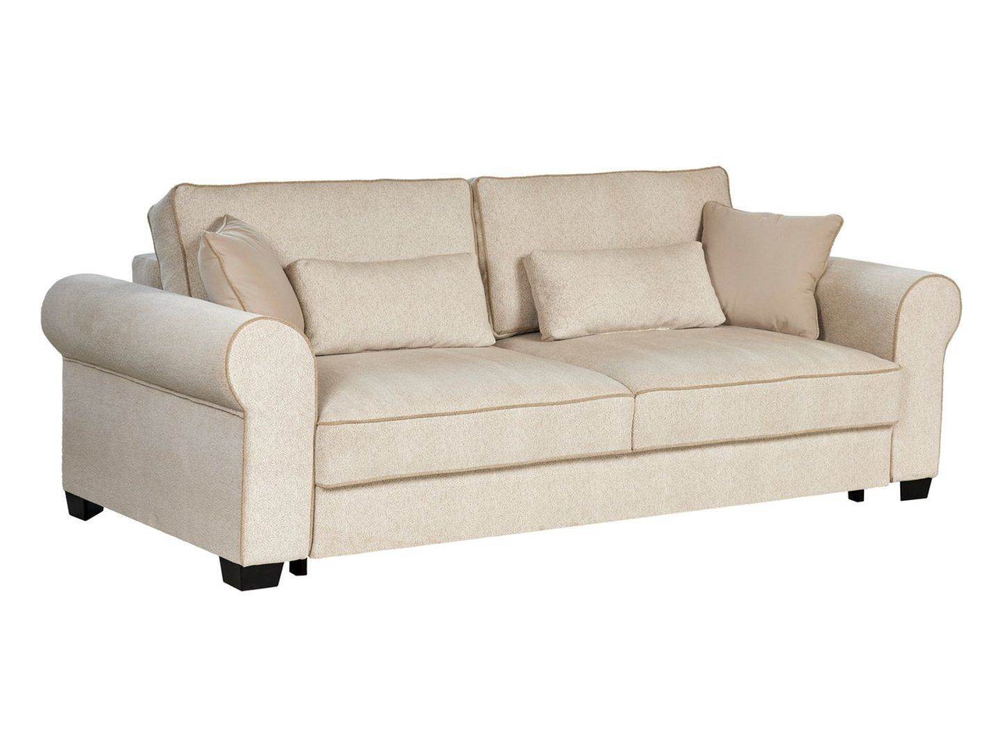 Trivietė sofa su miegojimo funkcija ir daiktadėže ELIZABETH smėlio spalvos