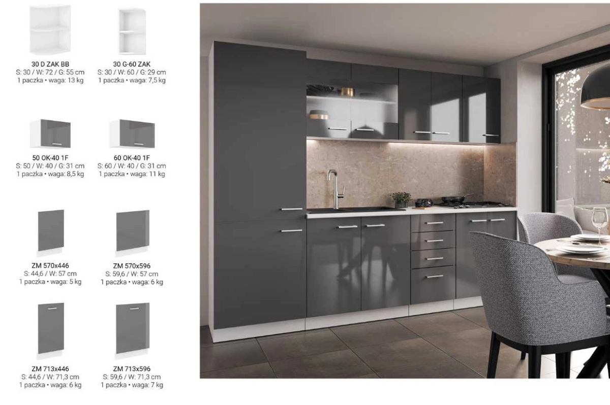 Sonia virtuvė 180 cm pilka blizgi - Paveikslėlis 4