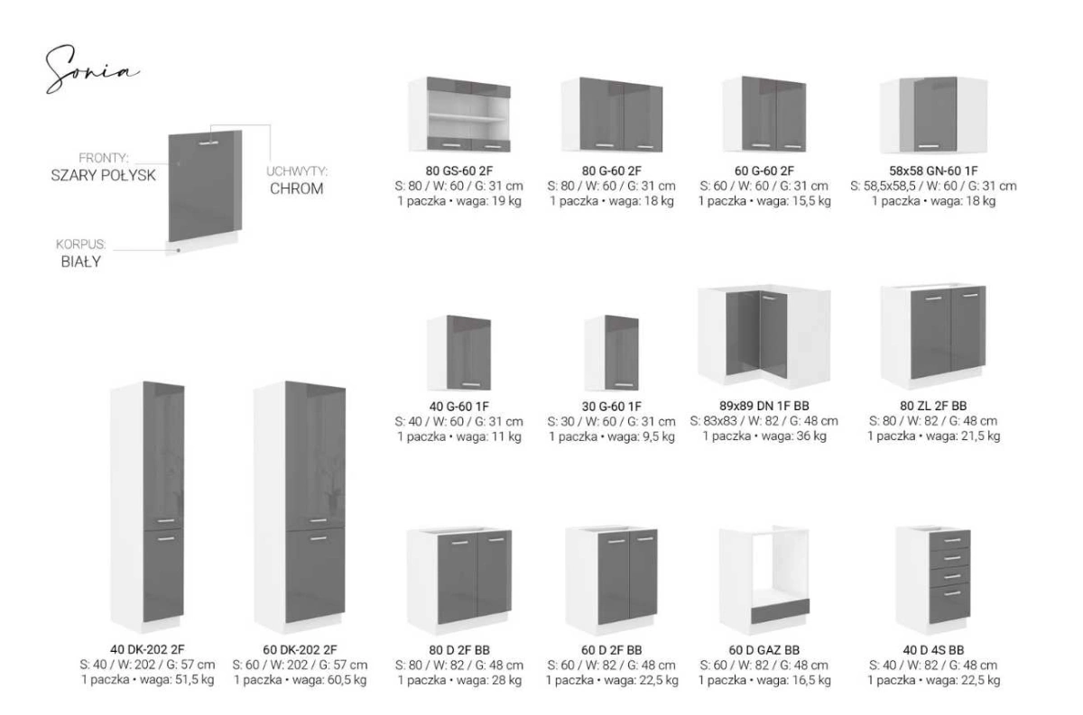 Sonia virtuvė 180 cm pilka blizgi - Paveikslėlis 3