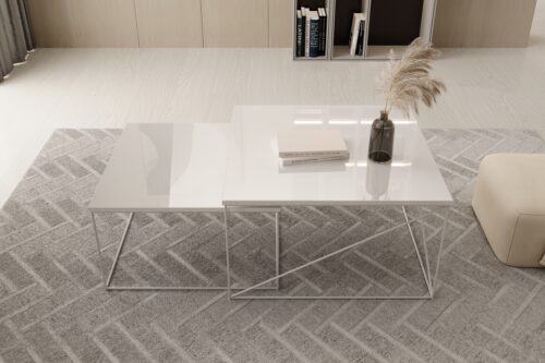 Licco 2 viename kavos staliukas, baltas/baltas blizgus, ADRK