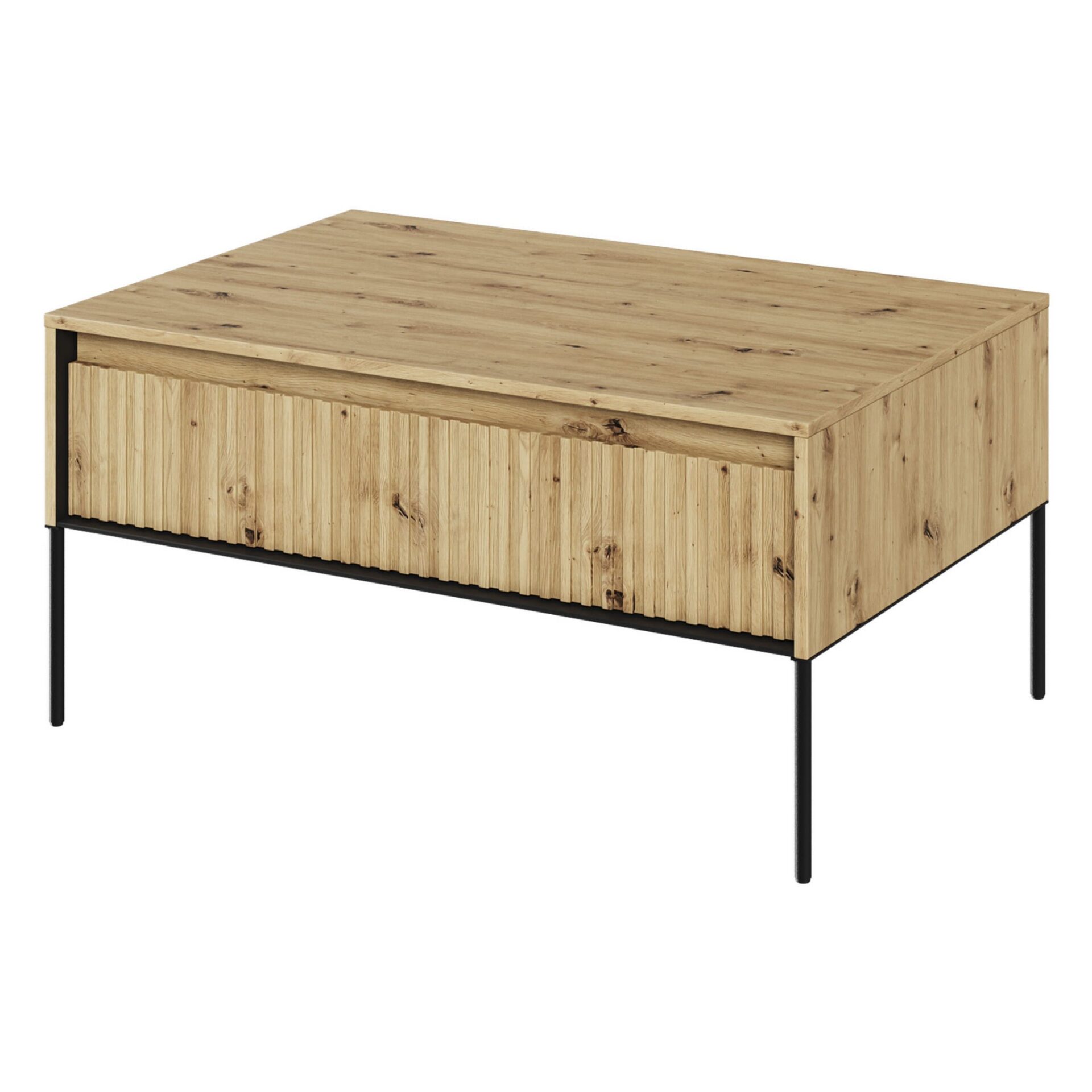 TREND 09 kavos staliukas, frezuotas, ąžuolo dirbiniai / juodos kojos