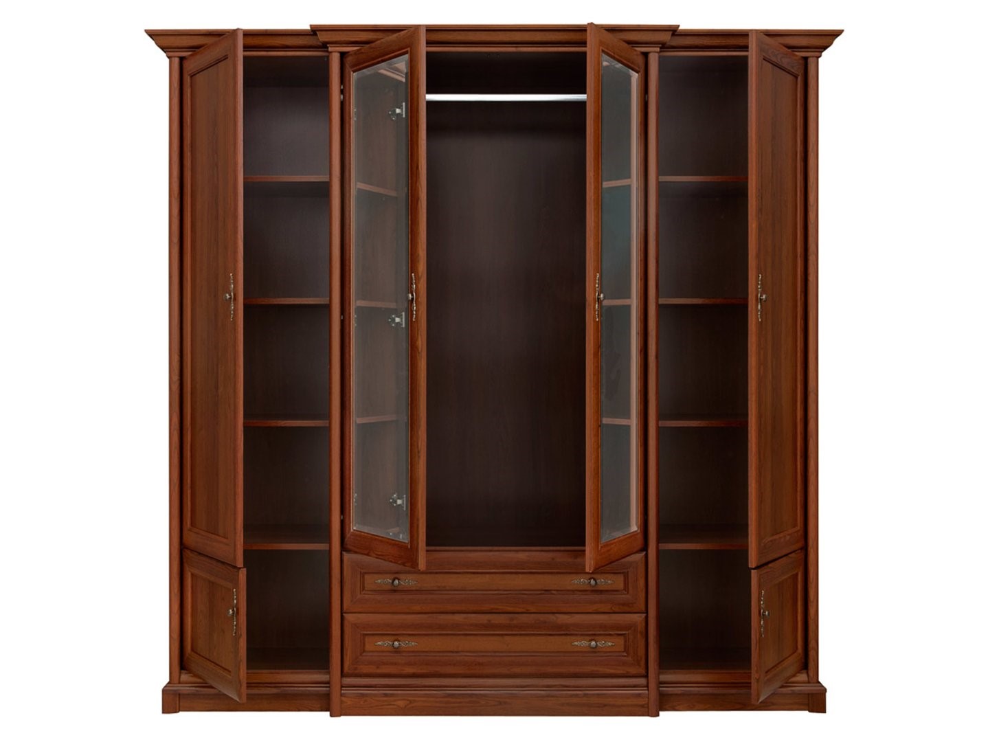 Keturių durų spinta su dviem stalčiais KENT 227 cm kaštoninė