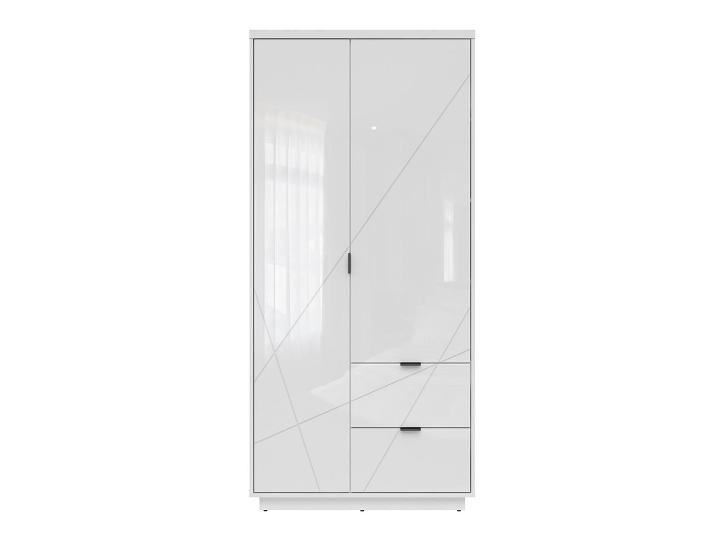 FORN dviejų durų spinta su dviem stalčiais, 94 cm, balta, blizgi