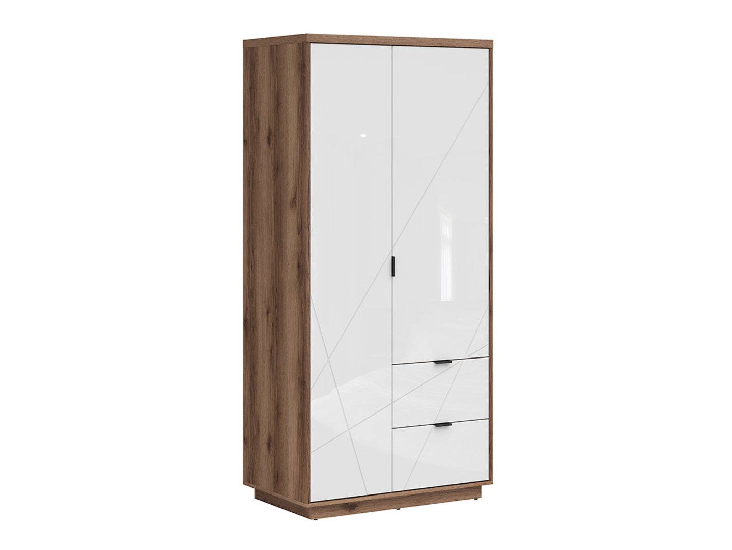 FORN dviejų durų spinta su dviem stalčiais, 94 cm, Delano tamsaus ąžuolo / blizgios baltos spalvos