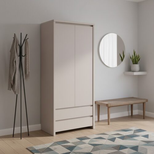 Dviejų durų spinta su dviem stalčiais KASPIAN 90 cm kašmyro spalvos