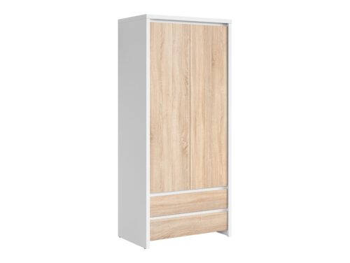 Dviejų durų spinta su dviem stalčiais KASPIAN 90 cm balta/sonoma ąžuolas