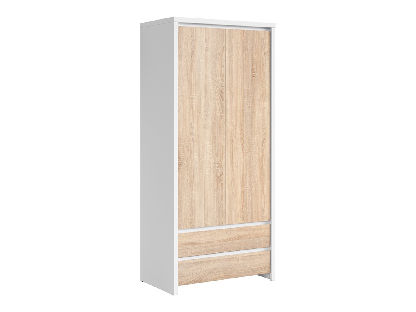 Dviejų durų spinta su dviem stalčiais KASPIAN 90 cm balta/sonoma ąžuolas