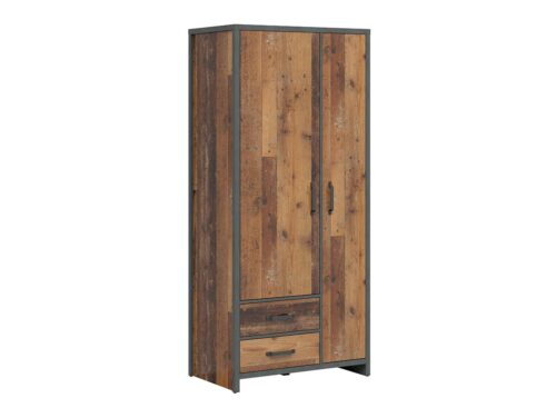 Dviejų durų spinta su dviem stalčiais WESTON 90 cm, senovinio stiliaus, tamsi pušis/čiužinys