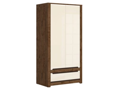 Dviejų durų spinta su stalčiumi RUSO 104 cm, balandžio ąžuolo spalvos/matinės juodos spalvos