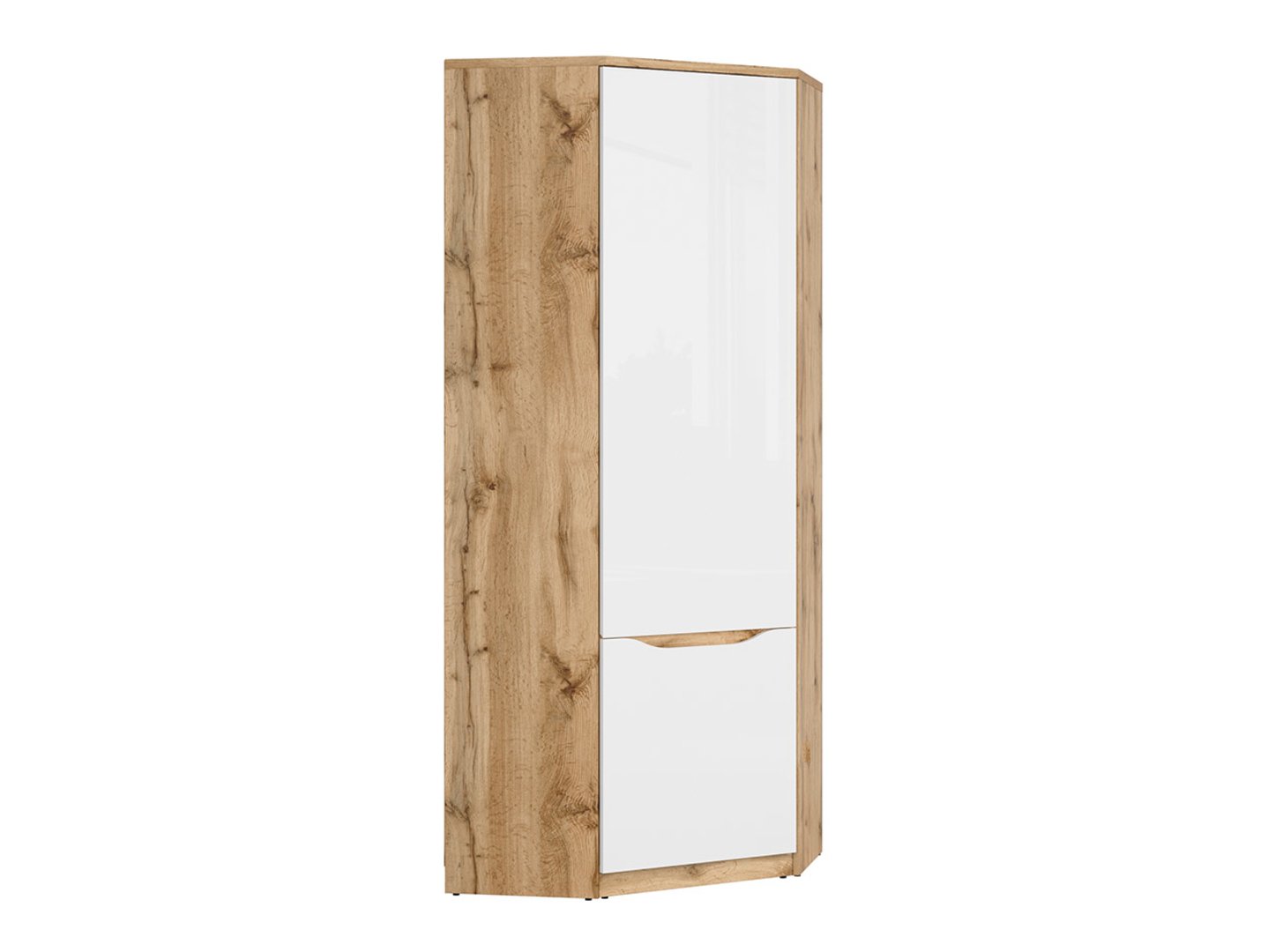 Vienų durų kampinė spinta NUIS 78 cm, Wotan ąžuolas/blizgi balta
