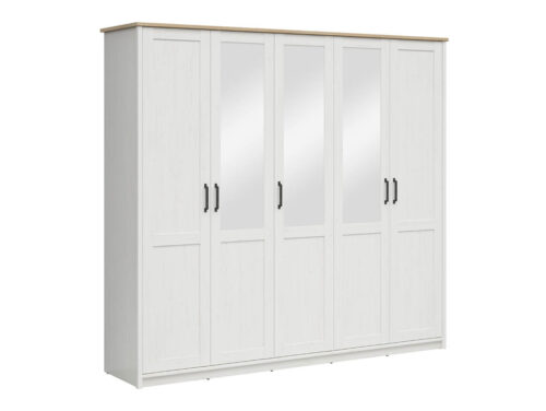 LOKSA penkių durų spinta su veidrodžiais, 240.5 cm, Anderseno pušis, balta/Grandson ąžuolas