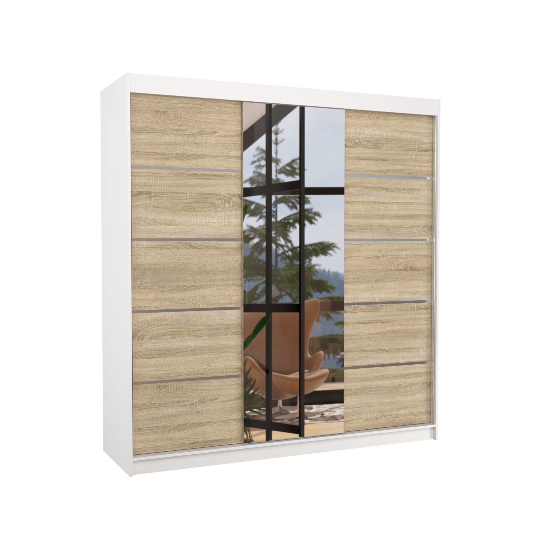 BERGEN 200 stumdoma spinta su veidrodžiu, balta/Sonoma, ADRK