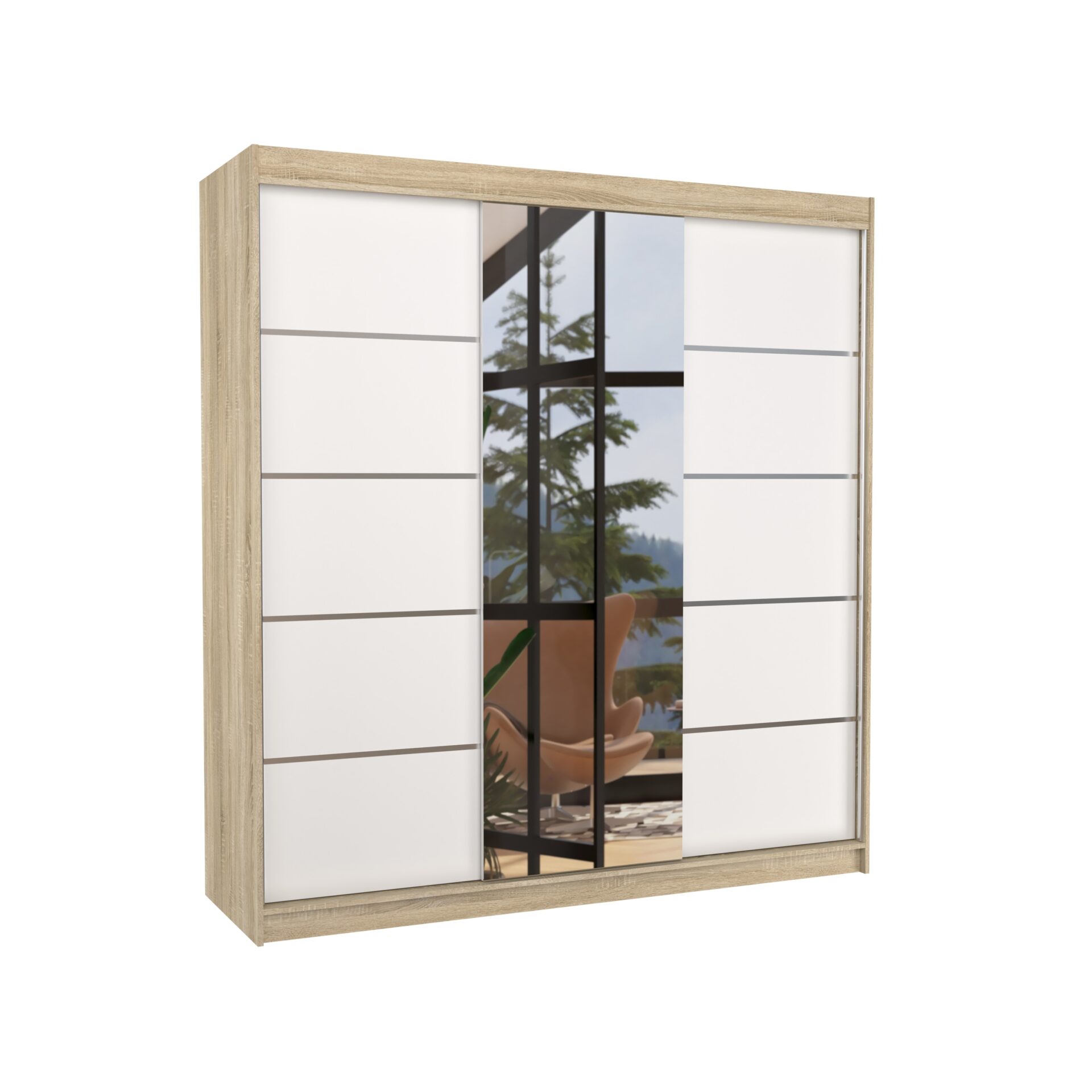 BERGEN 200 Sonoma/Balta ADRK Stumdoma spinta su veidrodžiu