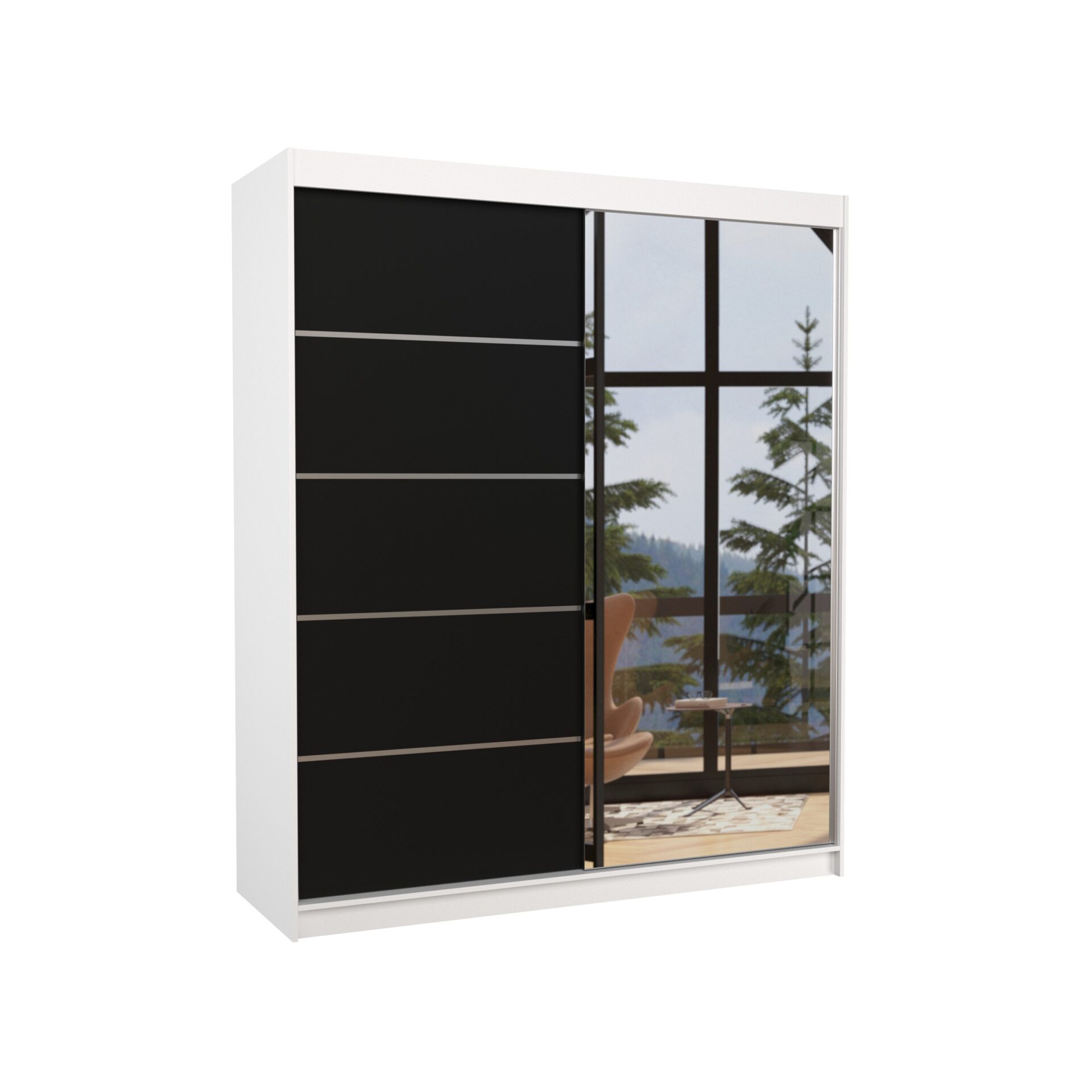 Stumdoma spinta su veidrodžiu CARO 180 balta/juoda ADRK