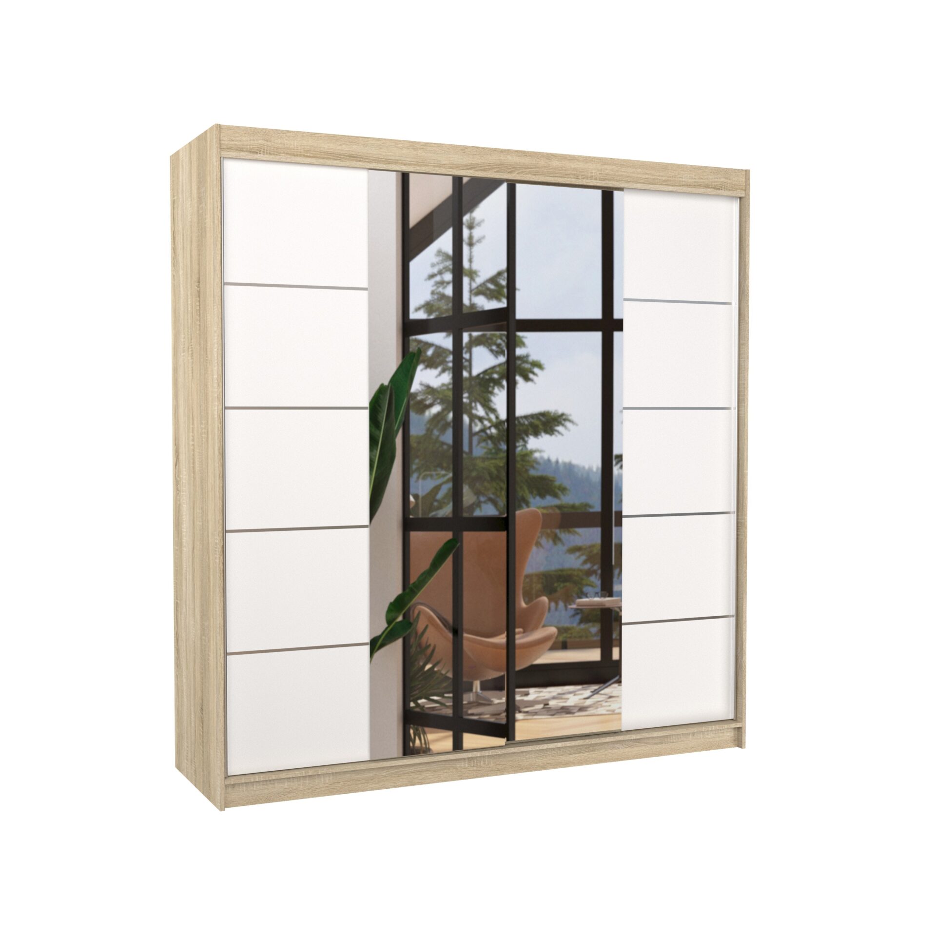 Stumdoma spinta su veidrodžiu DALMATIA 200 Sonoma/Balta ADRK