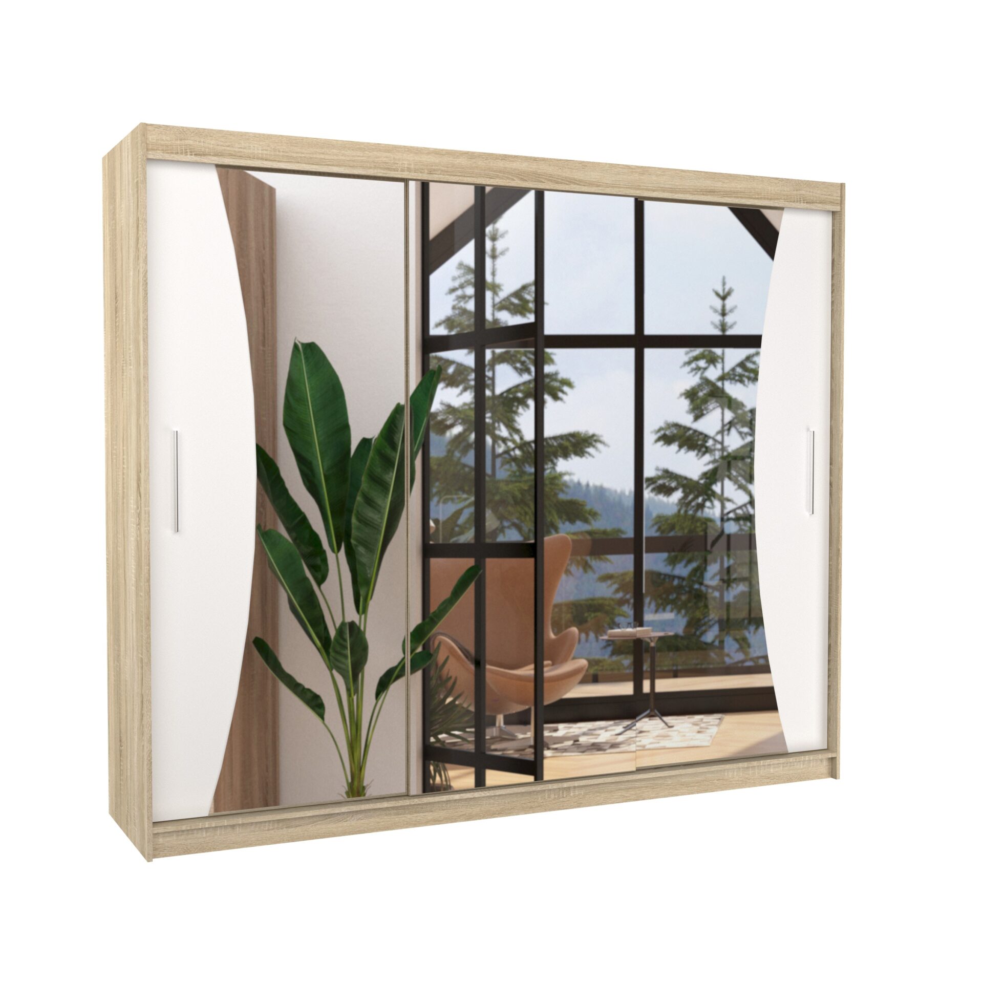 DIEGO 250 Sonoma/Balta ADRK stumdoma spinta su veidrodžiu