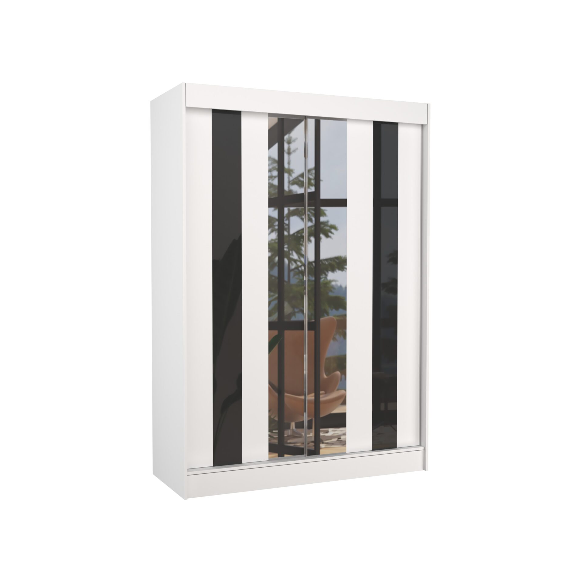 Stumdoma spinta su veidrodžiu ir lakobeliu KEITA 150 balta/juoda Lacobel ADRK