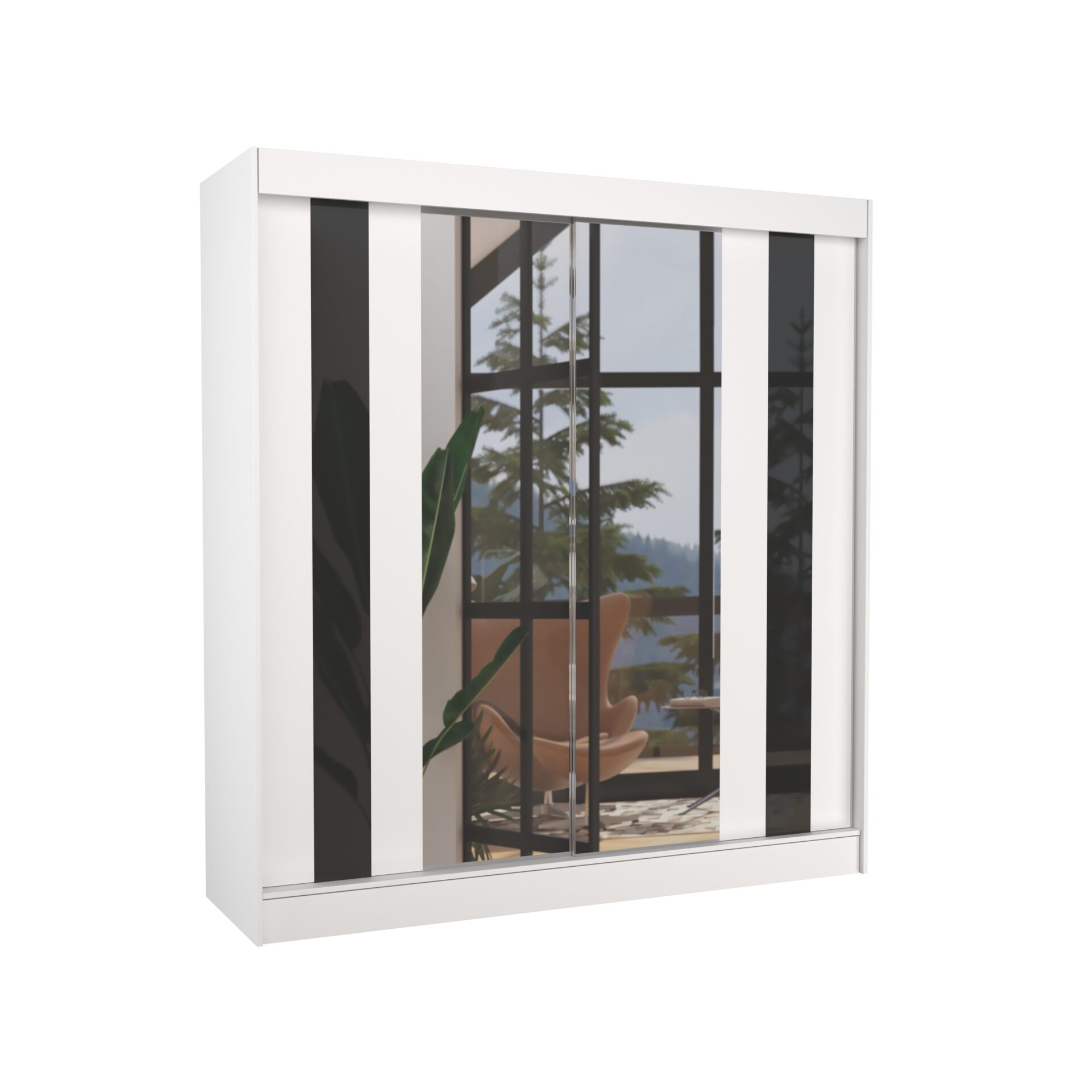 Stumdoma spinta su veidrodžiu ir lakobeliu KEITA 200 balta/juoda Lacobel ADRK