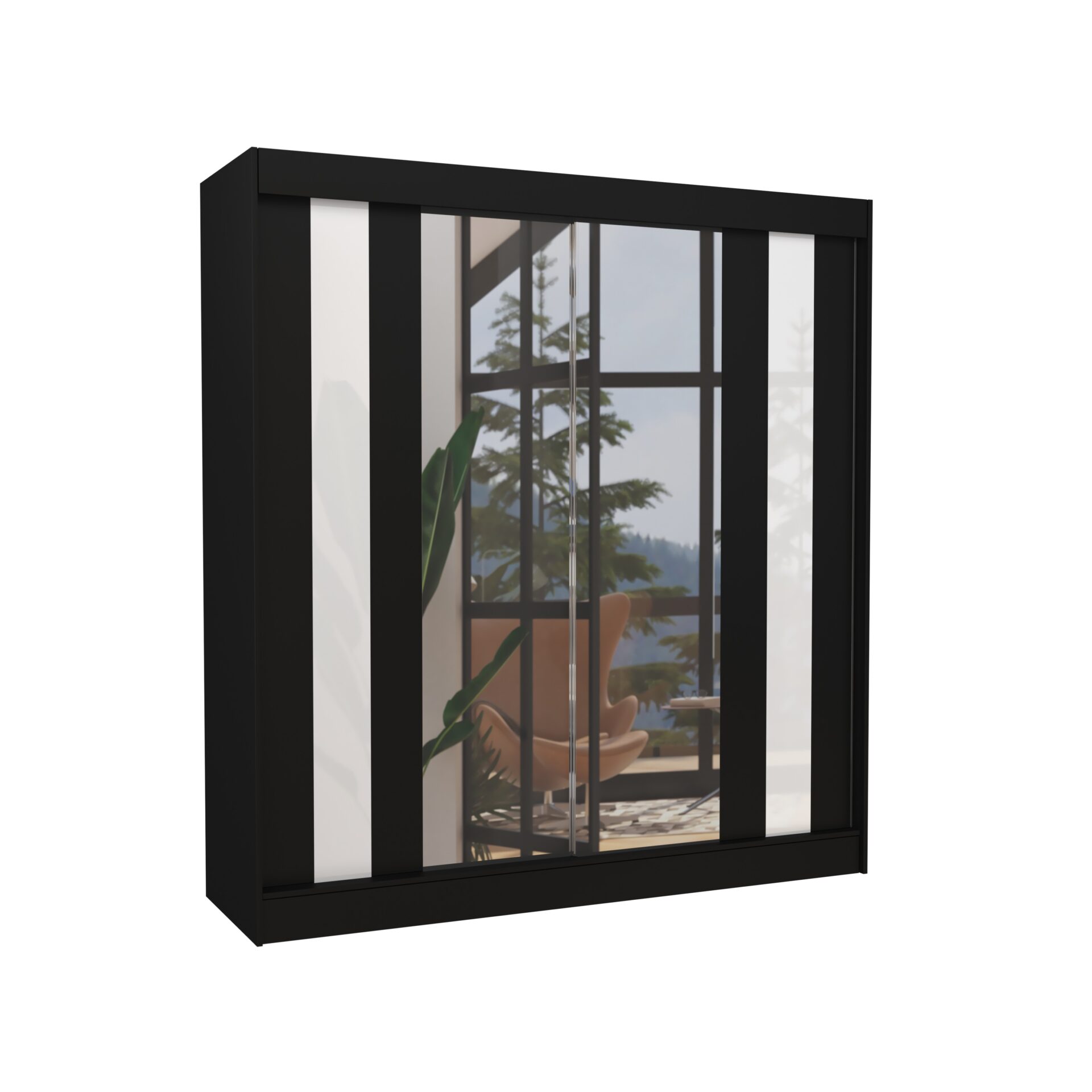 Stumdoma spinta su veidrodžiu ir „Lacobel“ KEITA 200 juoda/balta „Lacobel ADRK“