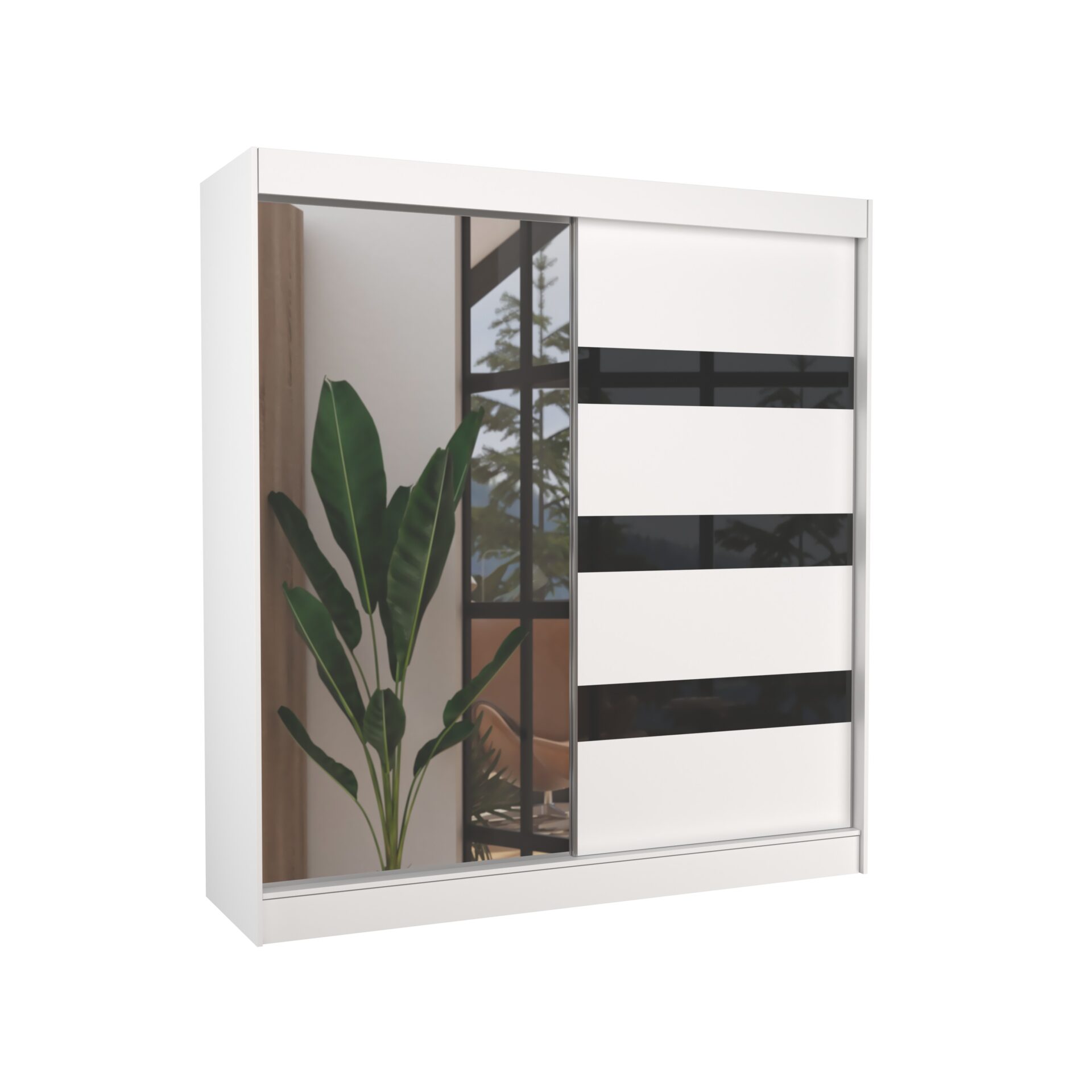 Stumdoma spinta su veidrodžiu ir „lacobel“ TOURA 200 balta/juoda „lacobel ADRK“