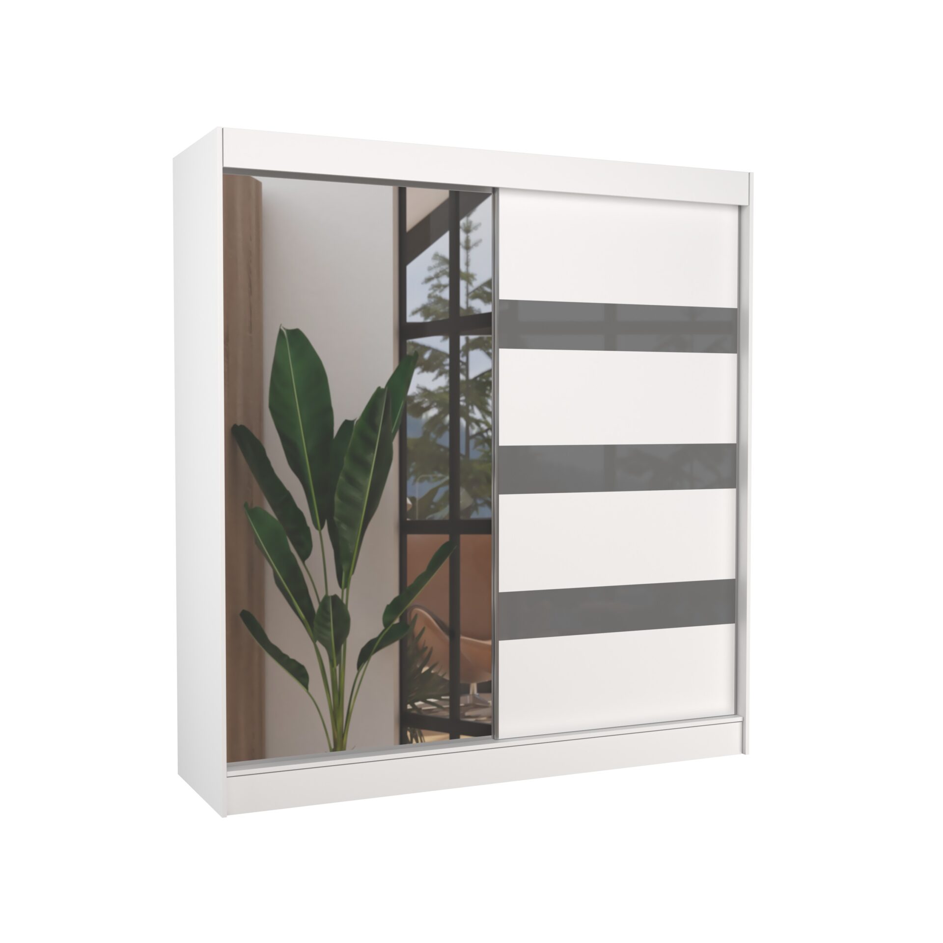 Stumdoma spinta su veidrodžiu ir lakobeliu TOURA 200 balta/pilka Lacobel ADRK