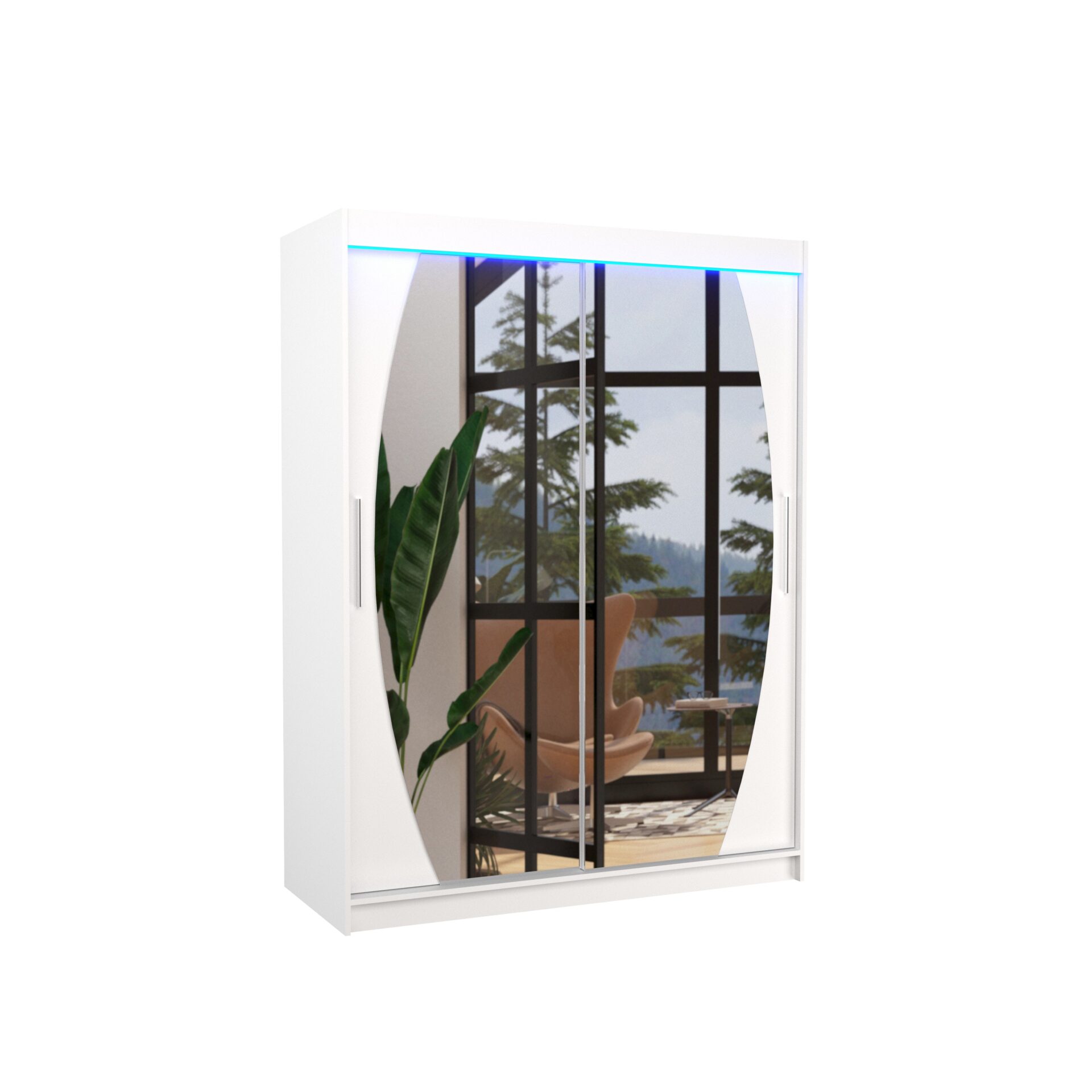 Stumdoma spinta su veidrodžiu ir LED apšvietimu ALEN 150 balta ADRK