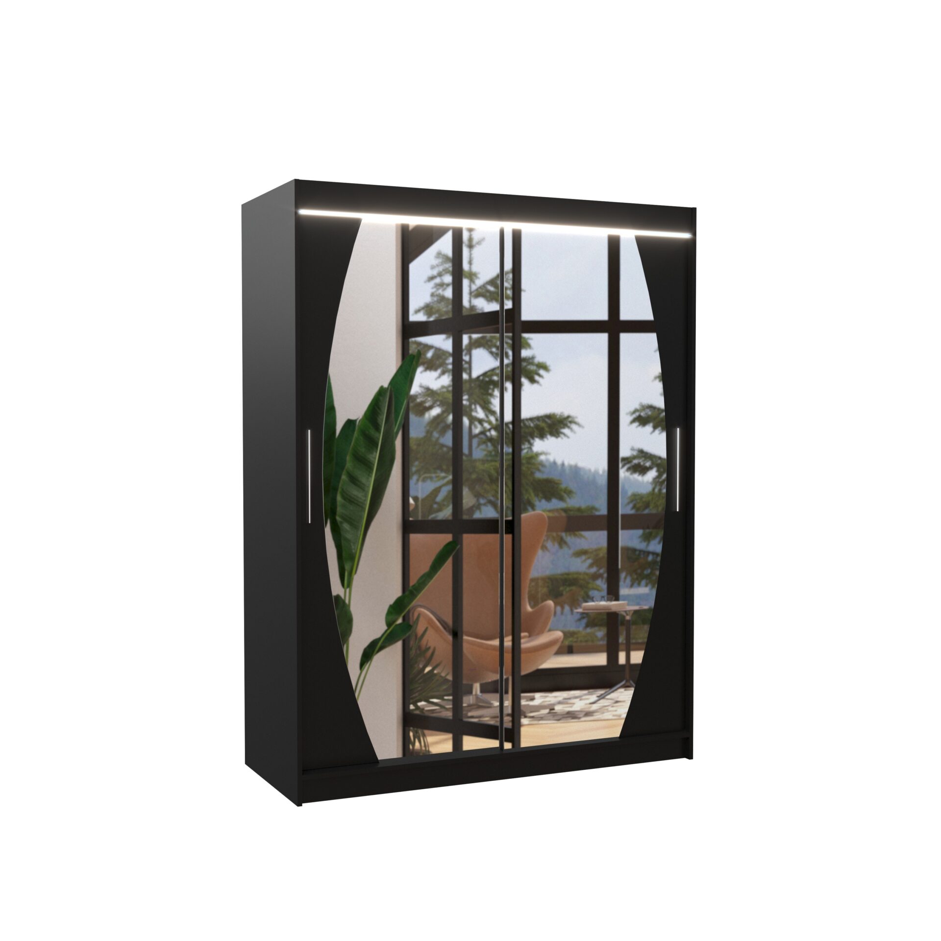 Stumdoma spinta su veidrodžiu ir LED apšvietimu ALEN 150 juoda ADRK