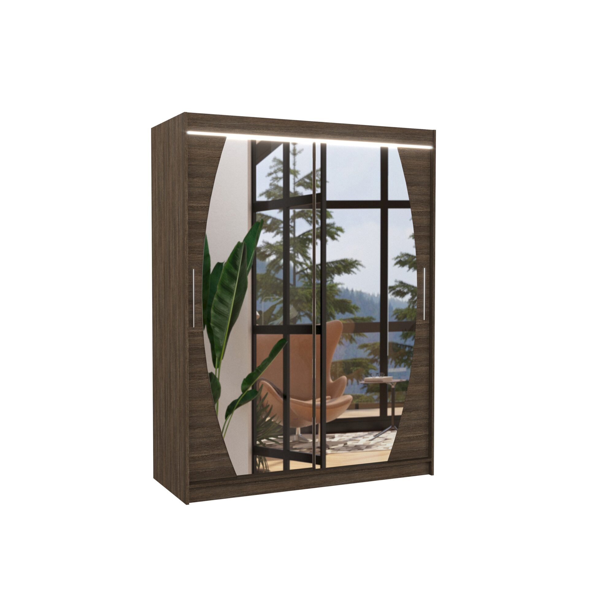 Stumdoma spinta su veidrodžiu ir LED apšvietimu ALEN 150 Šokoladinė ADRK