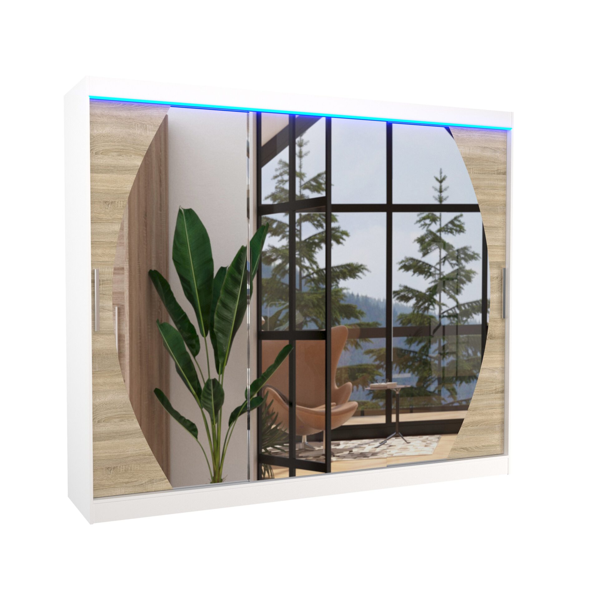 Stumdoma spinta su veidrodžiu ir LED apšvietimu CAMBE 250 balta/Sonoma ADRK