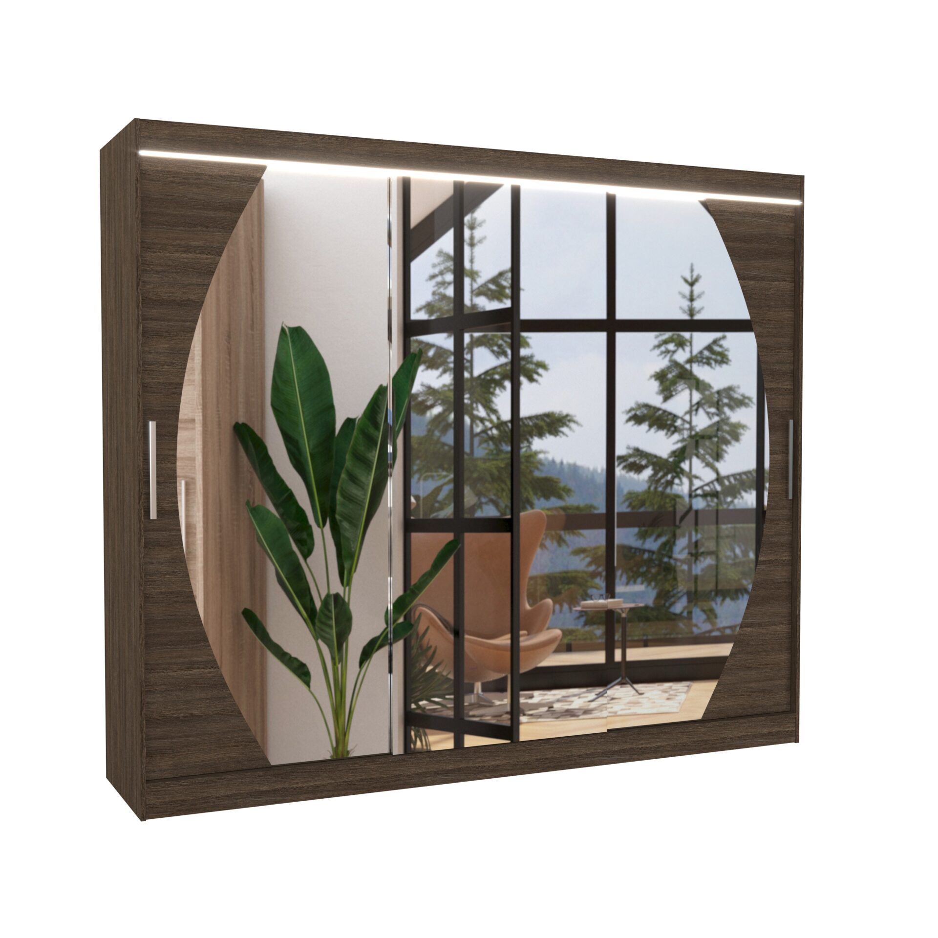 Stumdoma spinta su veidrodžiu ir LED apšvietimu CAMBE 250 šokolado spalvos ADRK