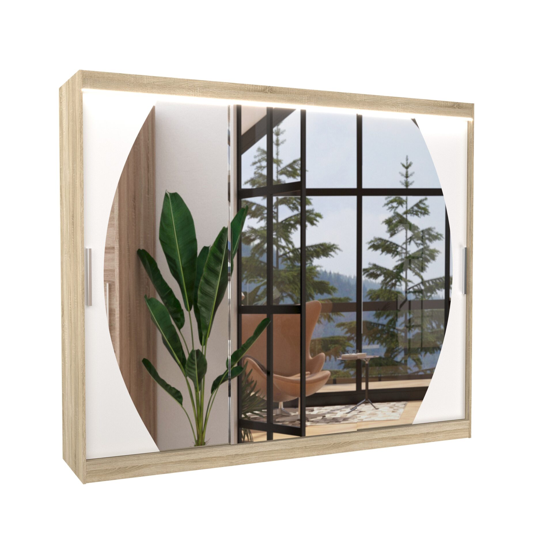 Stumdoma spinta su veidrodžiu ir LED apšvietimu CAMBE 250 Sonoma/Balta ADRK