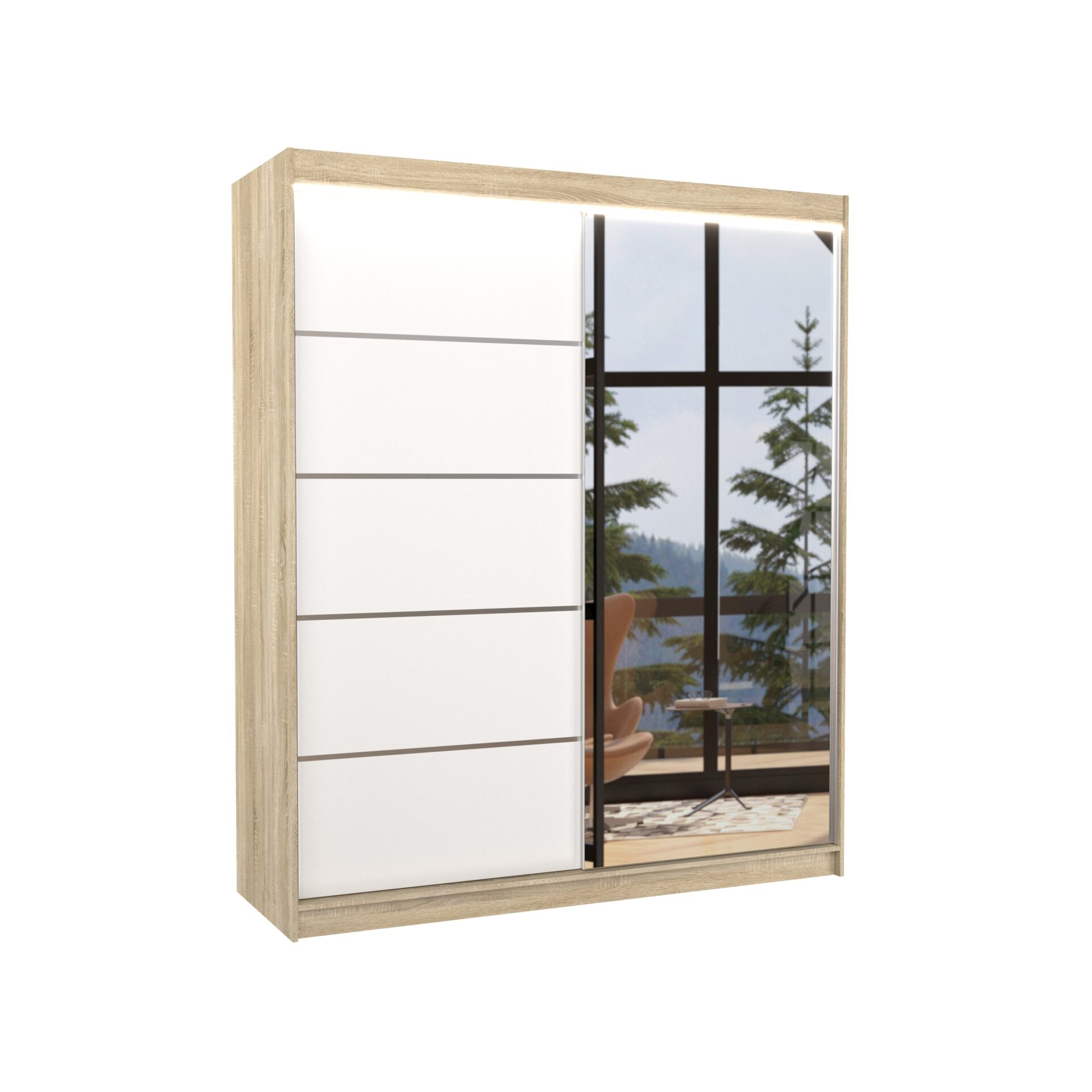 Stumdoma spinta su veidrodžiu ir LED apšvietimu CARO 180 Sonoma/White ADRK