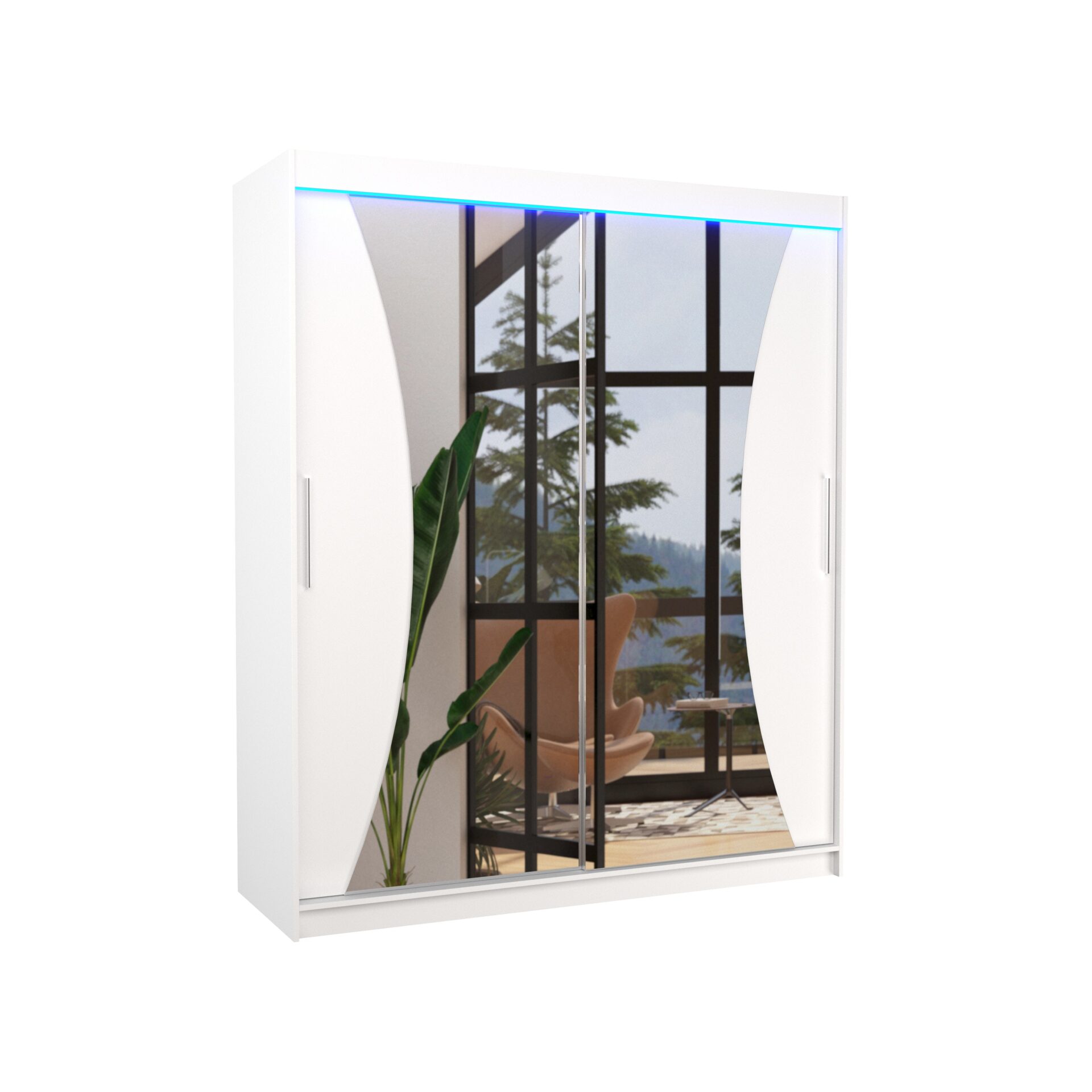 Stumdoma spinta su veidrodžiu ir LED apšvietimu CHARLOTTE 180 balta ADRK