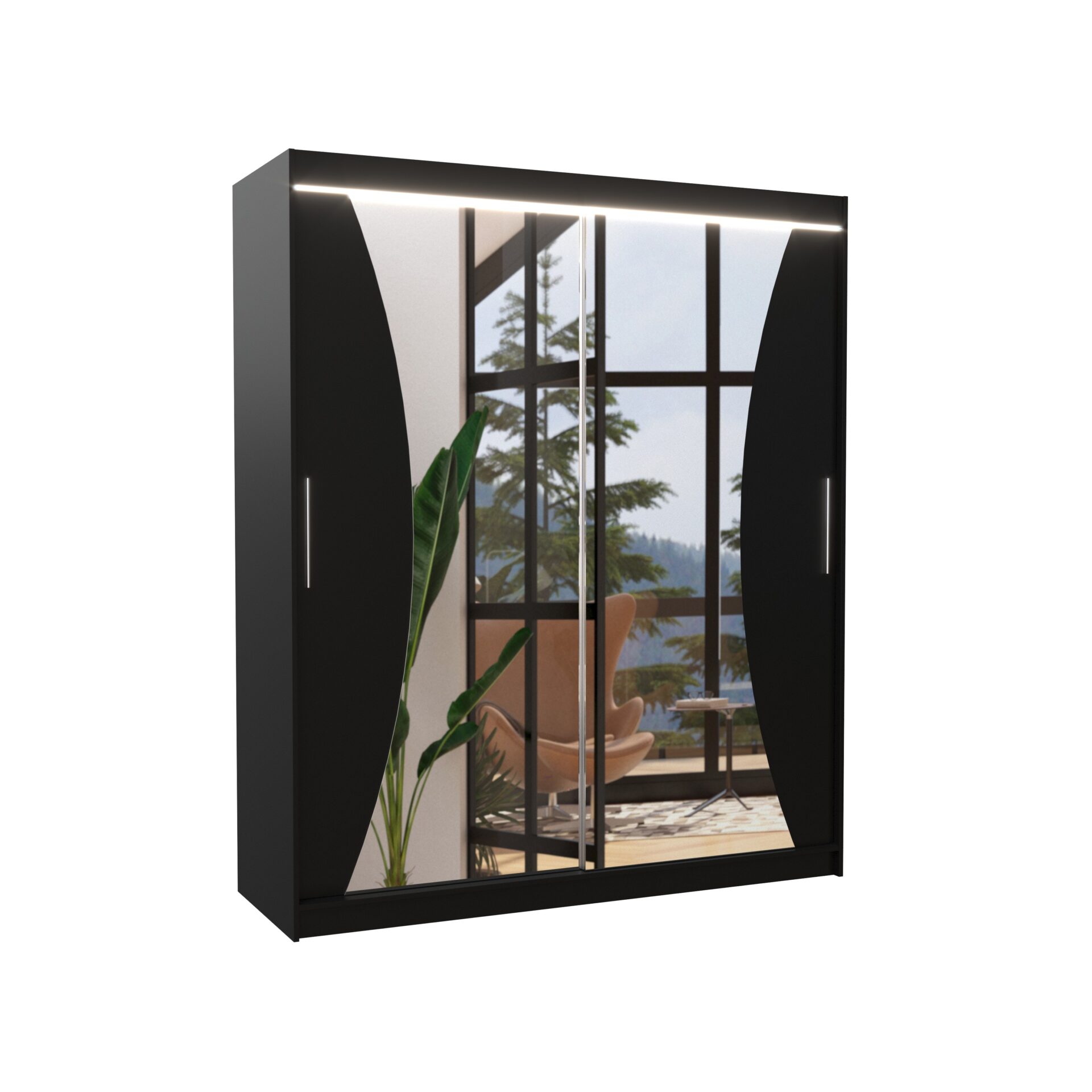 Stumdoma spinta su veidrodžiu ir LED apšvietimu CHARLOTTE 180 Black ADRK