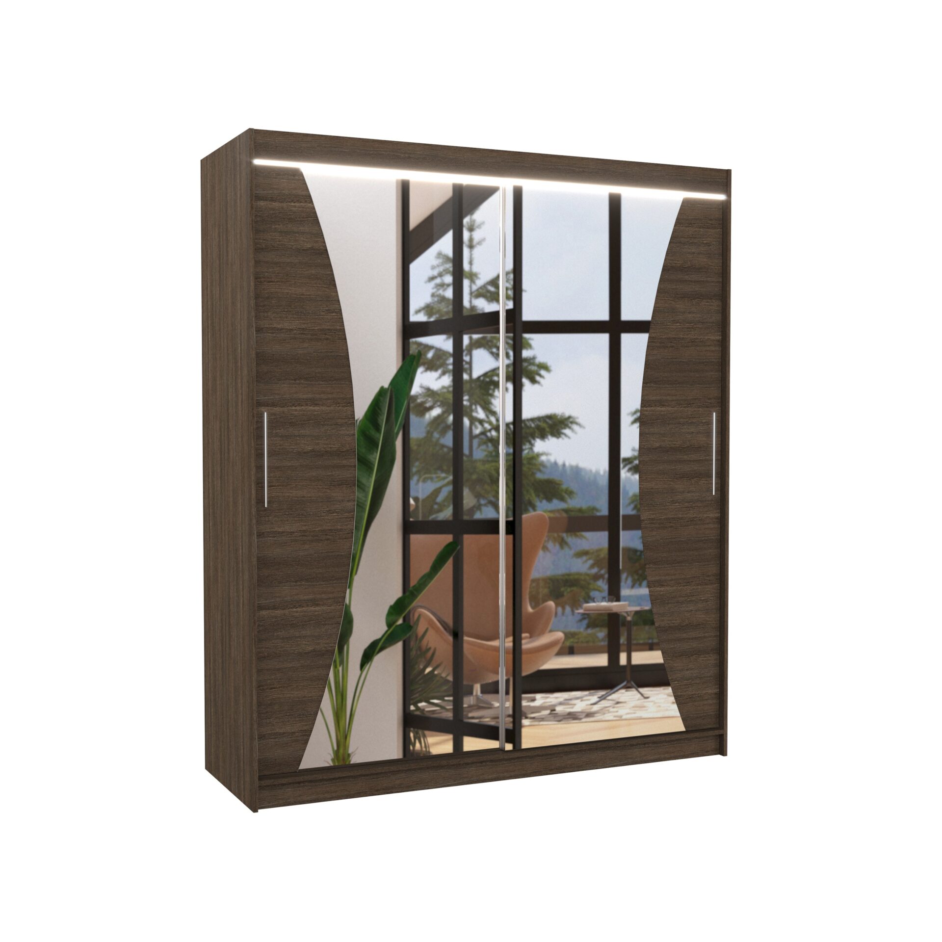 Stumdoma spinta su veidrodžiu ir LED apšvietimu CHARLOTTE 180 Chocolate ADRK