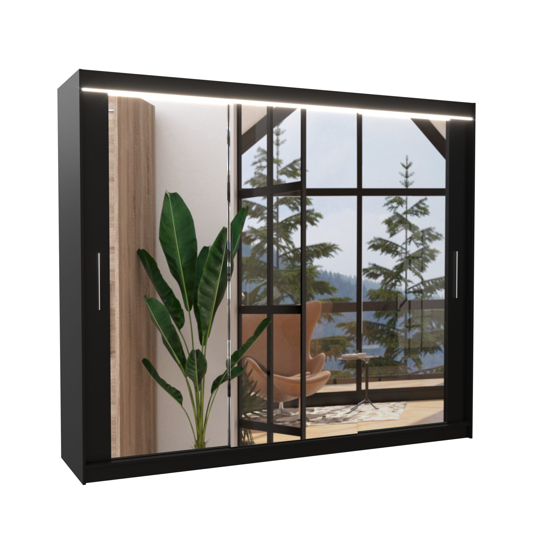 Stumdoma spinta su veidrodžiu ir LED apšvietimu CHESTER 250 juoda ADRK