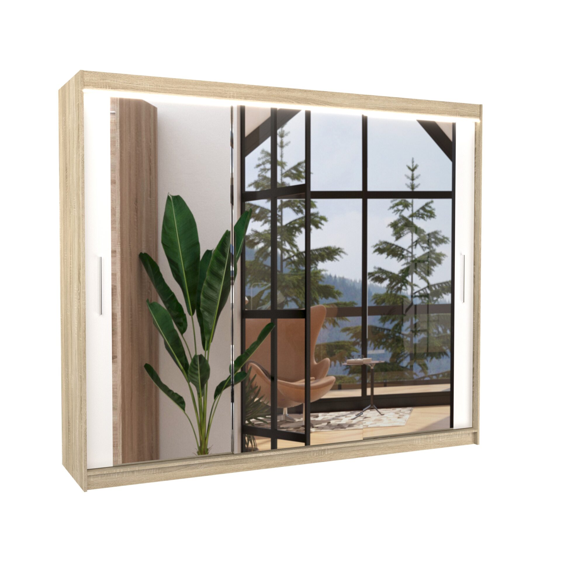 Stumdoma spinta su veidrodžiu ir LED apšvietimu CHESTER 250 Sonoma/Balta ADRK