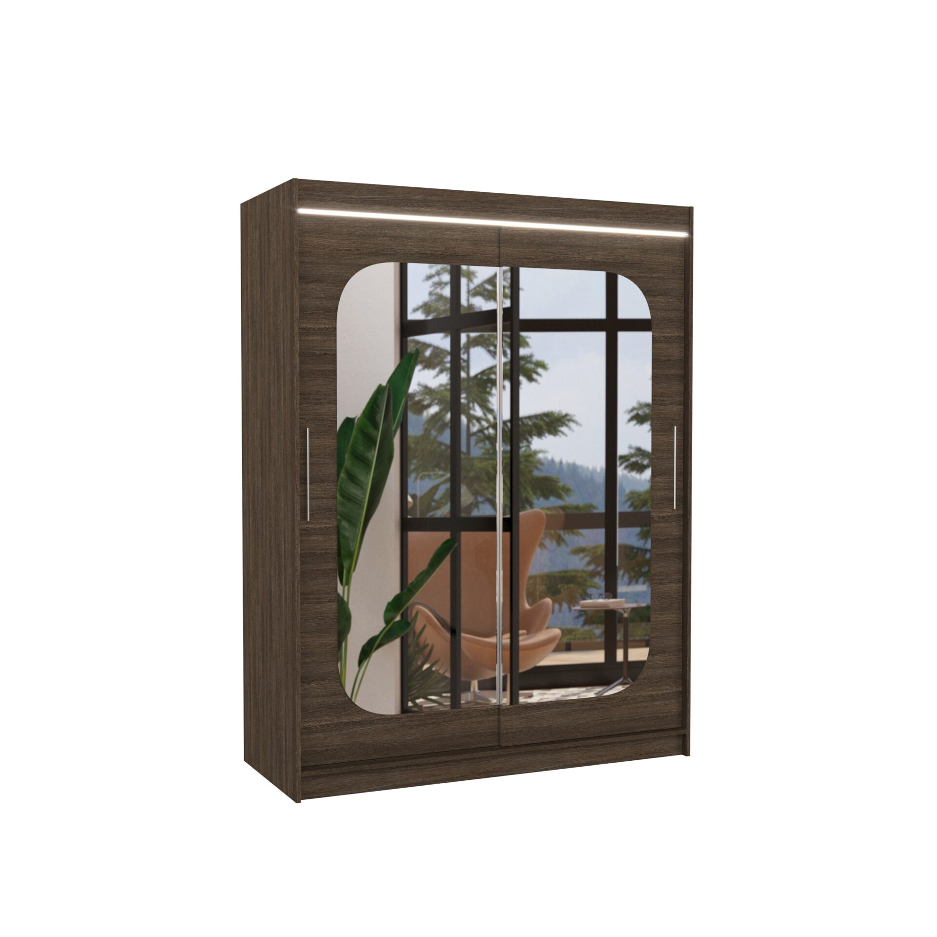 Stumdoma spinta su veidrodžiu ir LED apšvietimu CLEVER 150 šokolado spalvos ADRK