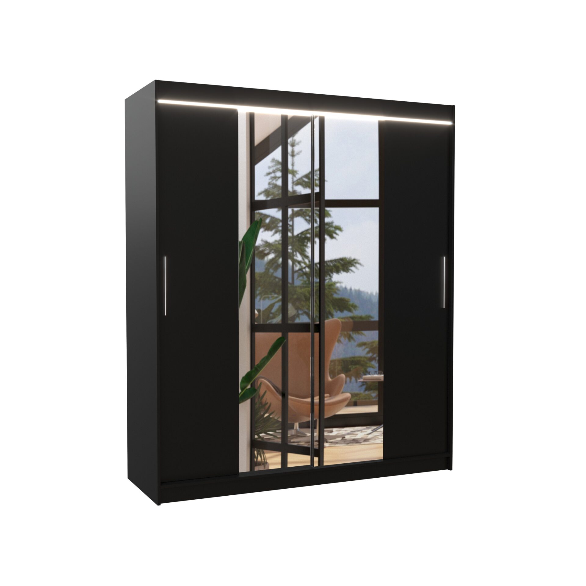 Stumdoma spinta su veidrodžiu ir LED apšvietimu DALLAS 180 juoda ADRK