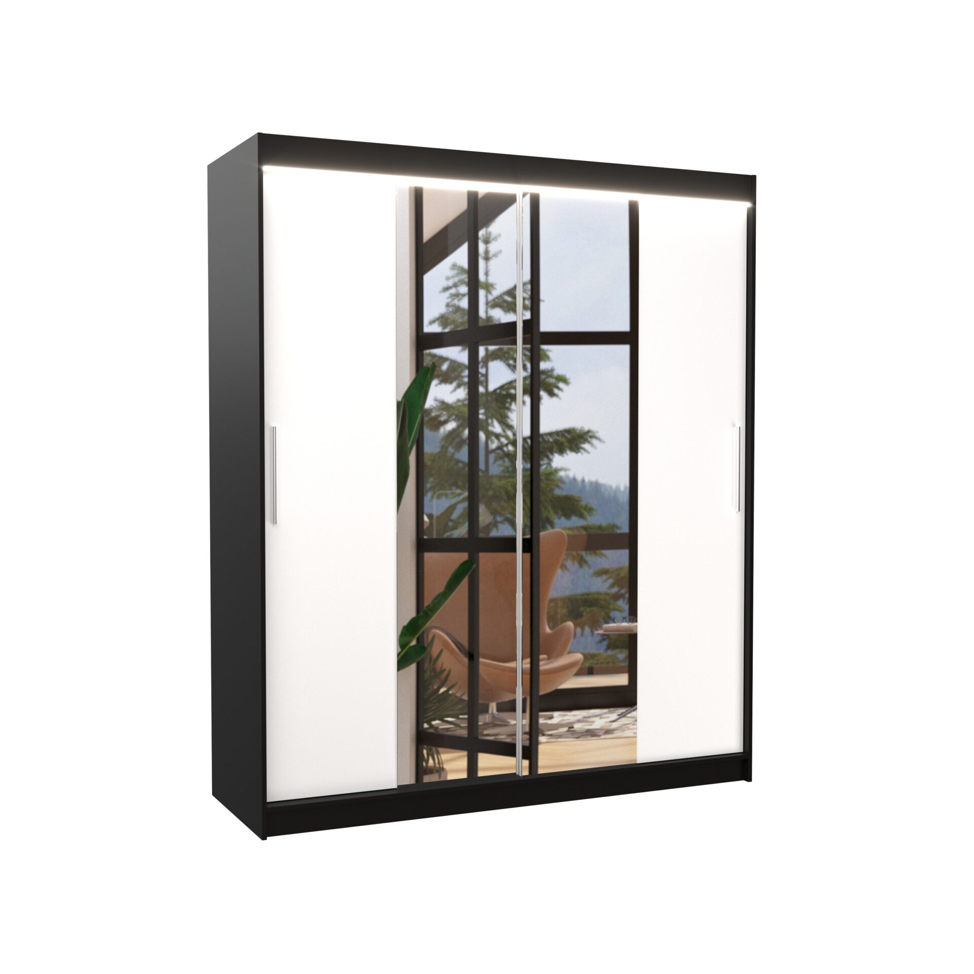 Stumdoma spinta su veidrodžiu ir LED apšvietimu DALLAS 180 juoda/balta ADRK