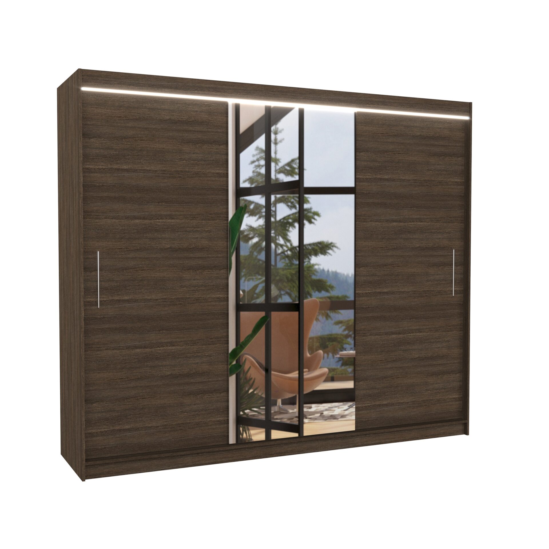 Stumdoma spinta su veidrodžiu ir LED apšvietimu DENIS 250 šokolado spalvos ADRK