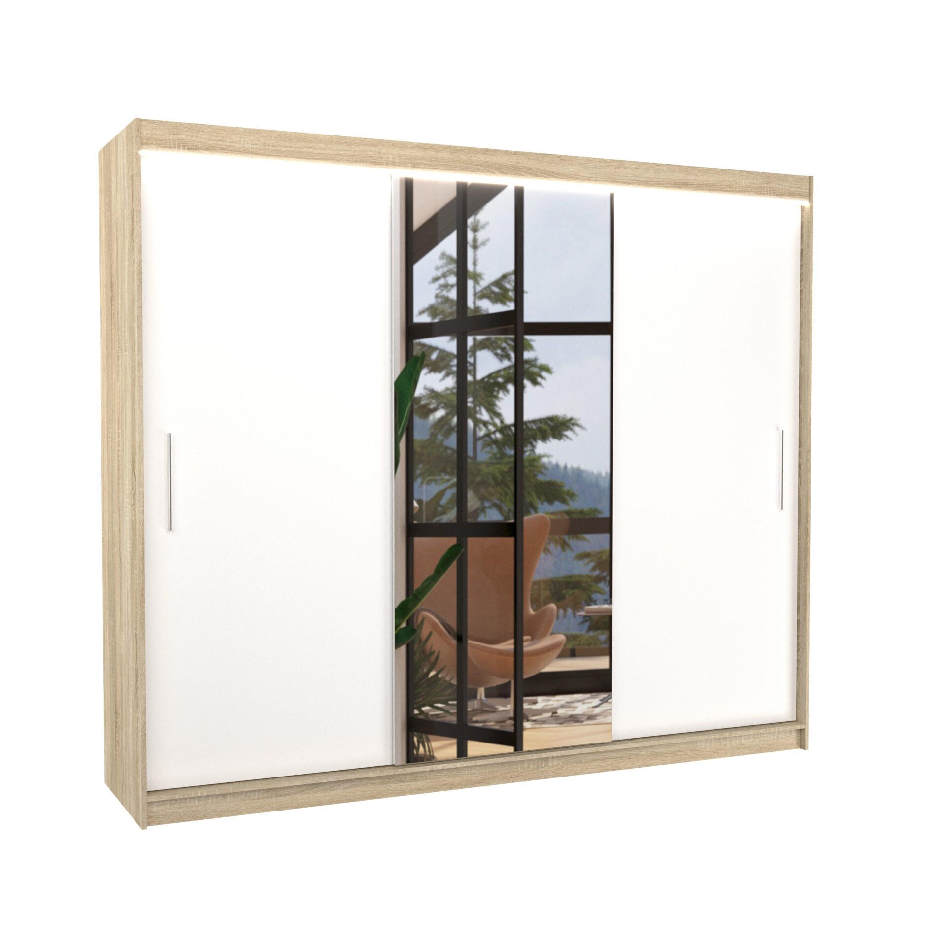 Stumdoma spinta su veidrodžiu ir LED apšvietimu DENIS 250 Sonoma/Balta ADRK