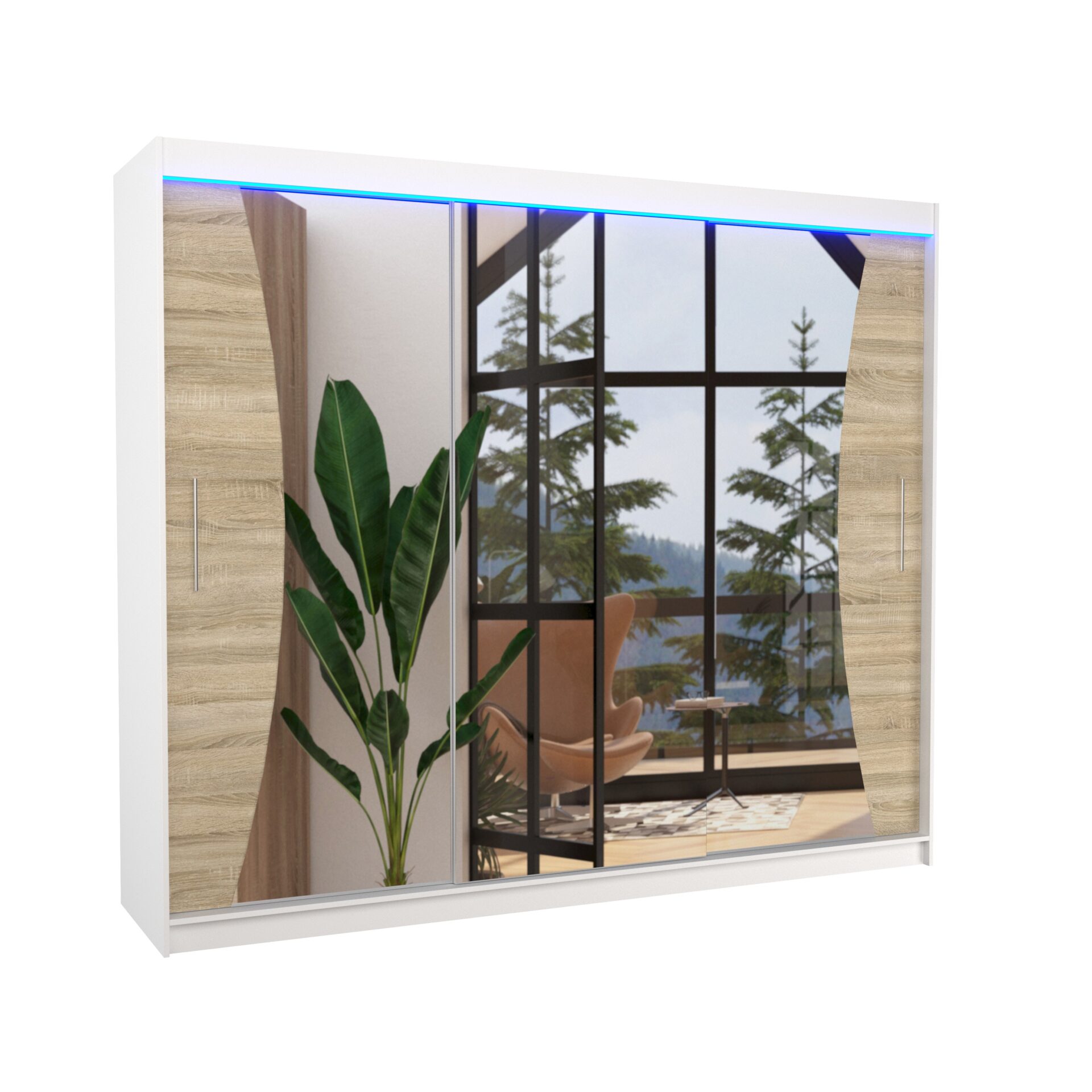 Stumdoma spinta su veidrodžiu ir LED apšvietimu DIEGO 250 balta/Sonoma ADRK