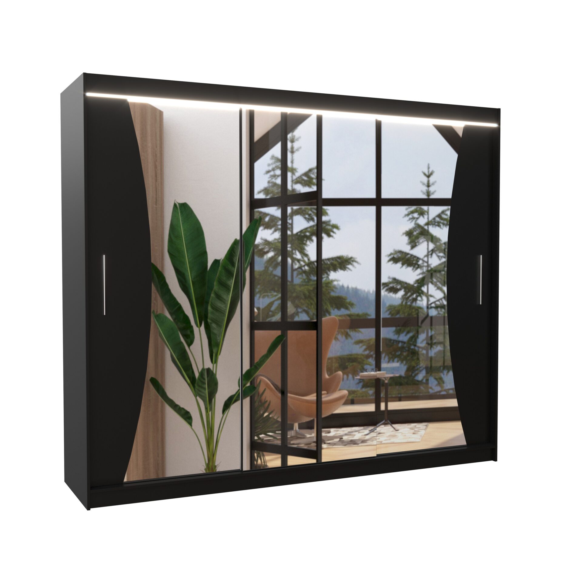 Stumdoma spinta su veidrodžiu ir LED apšvietimu DIEGO 250 juoda ADRK