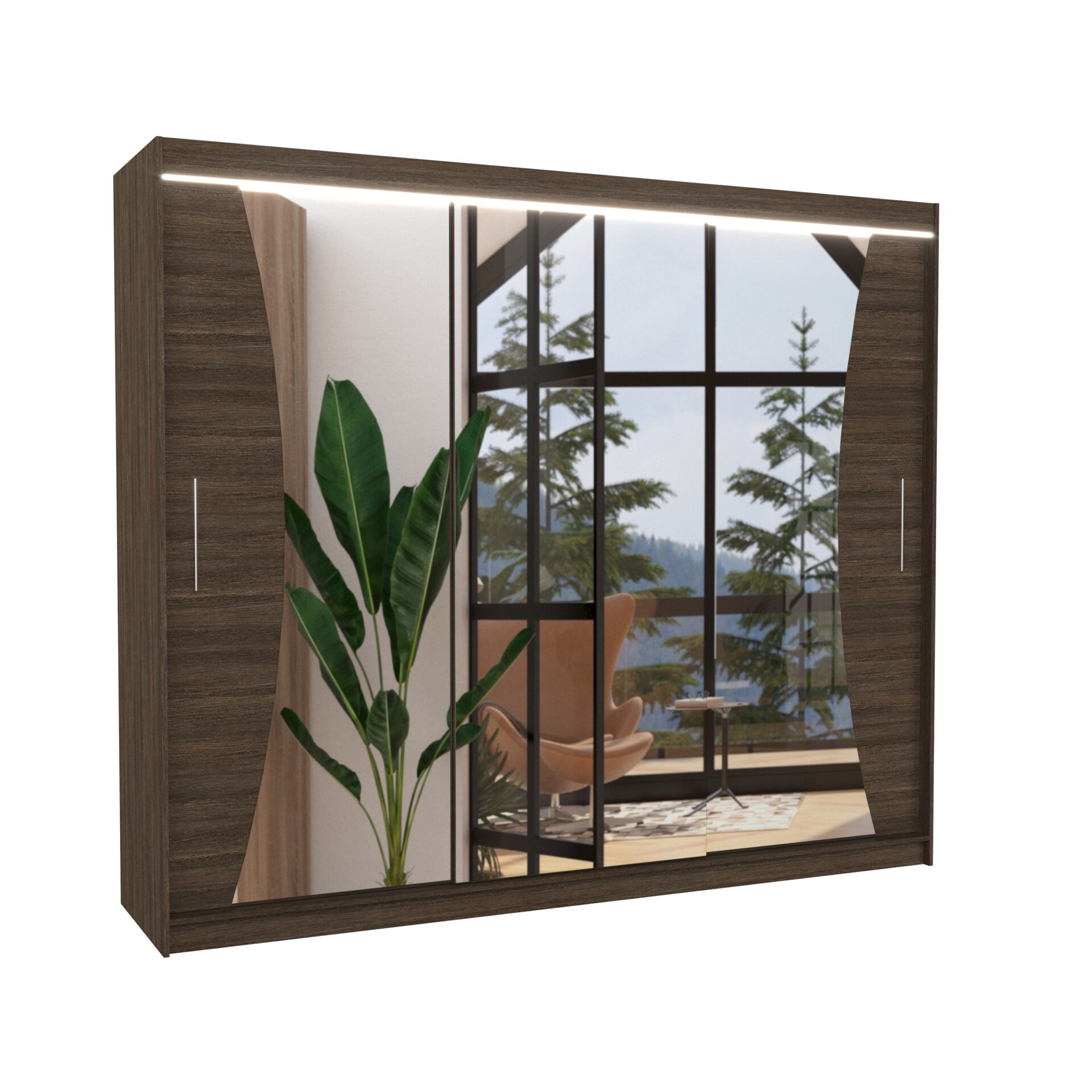 Stumdoma spinta su veidrodžiu ir LED apšvietimu DIEGO 250 Chocolate ADRK