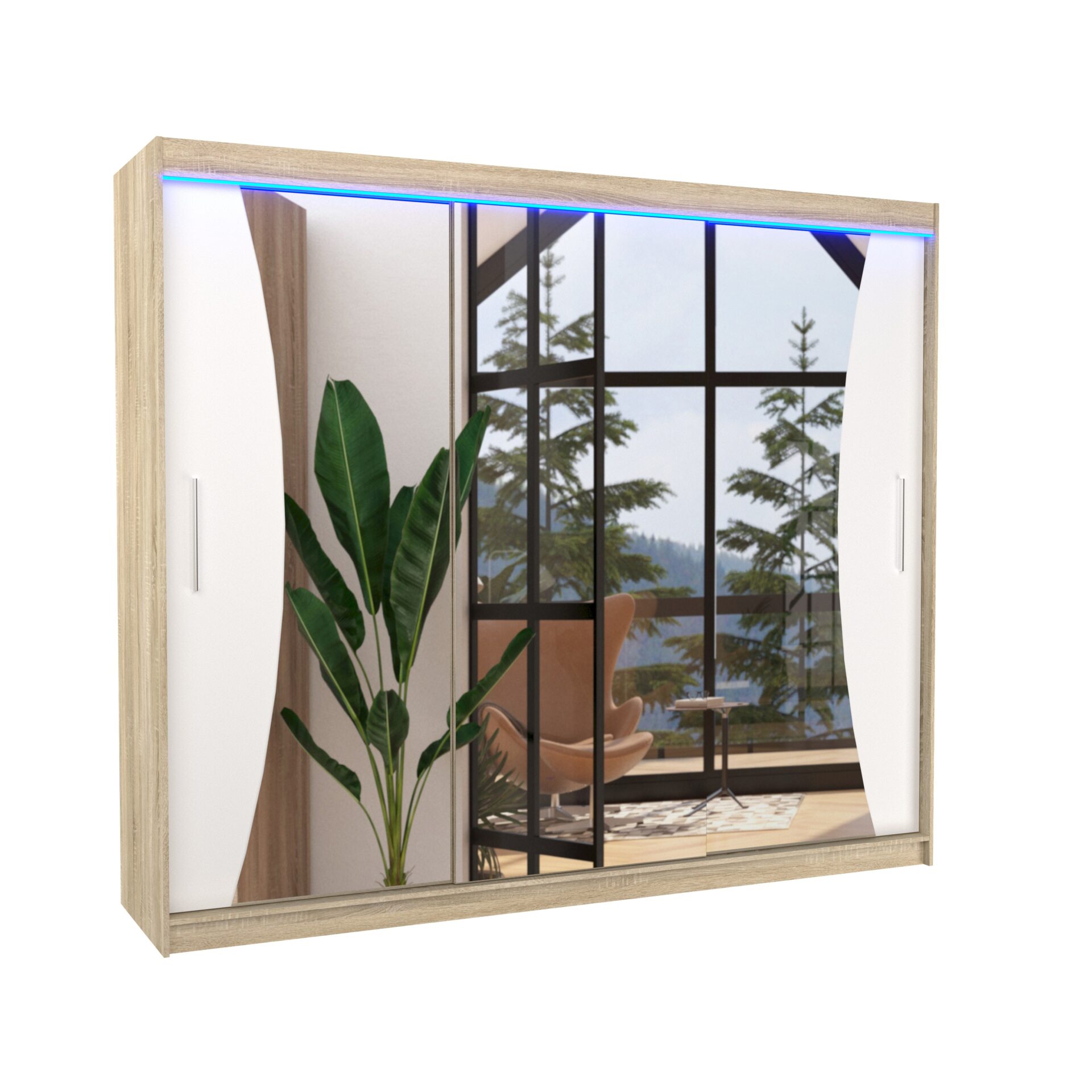 Stumdoma spinta su veidrodžiu ir LED apšvietimu DIEGO 250 Sonoma/Balta ADRK