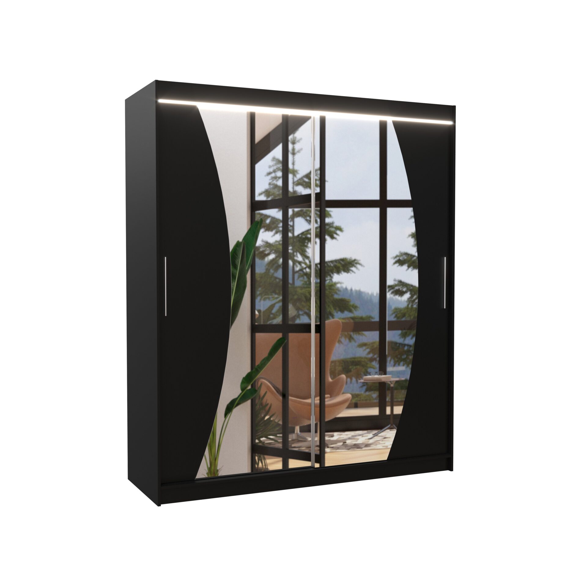 Stumdoma spinta su veidrodžiu ir LED apšvietimu DOLORES 180 juoda ADRK