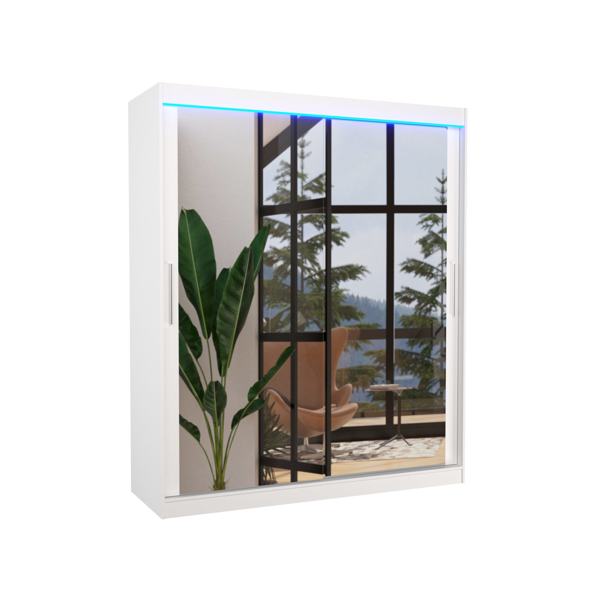 Stumdoma spinta su veidrodžiu ir LED apšvietimu ETTORE 180 balta ADRK