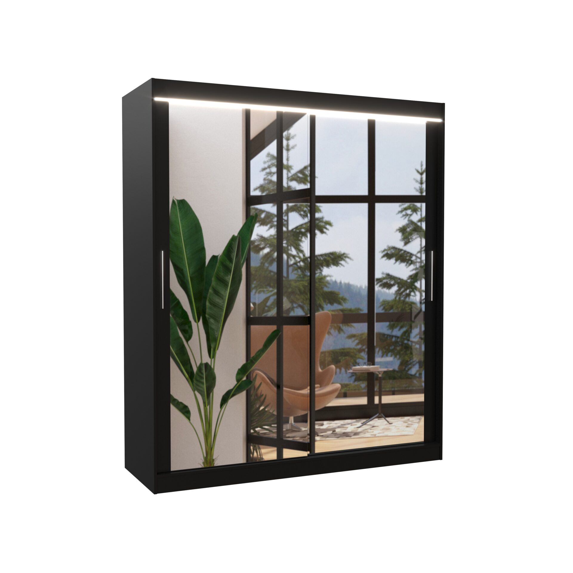 Stumdoma spinta su veidrodžiu ir LED apšvietimu ETTORE 180 juoda ADRK