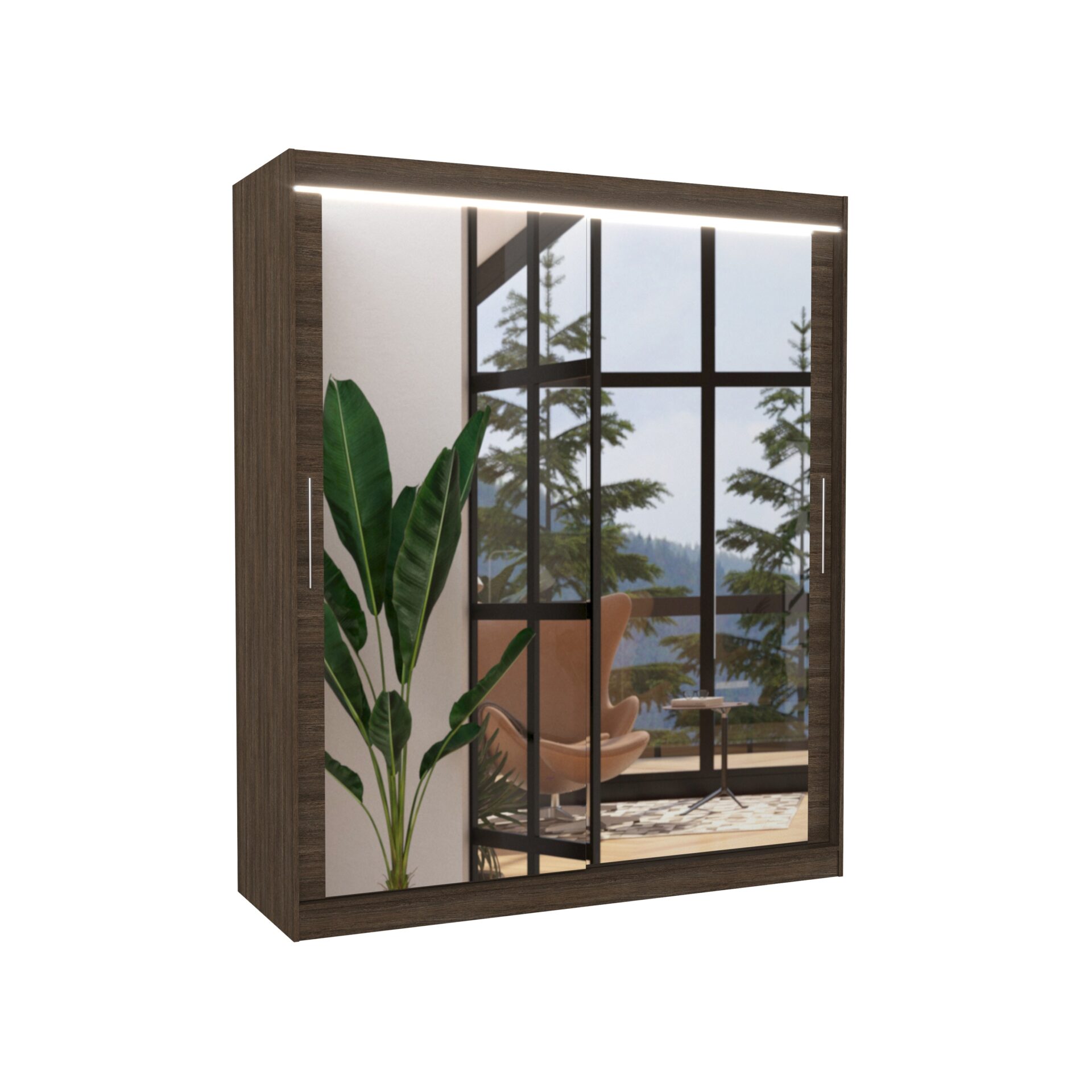 Stumdoma spinta su veidrodžiu ir LED apšvietimu ETTORE 180 šokolado spalvos ADRK